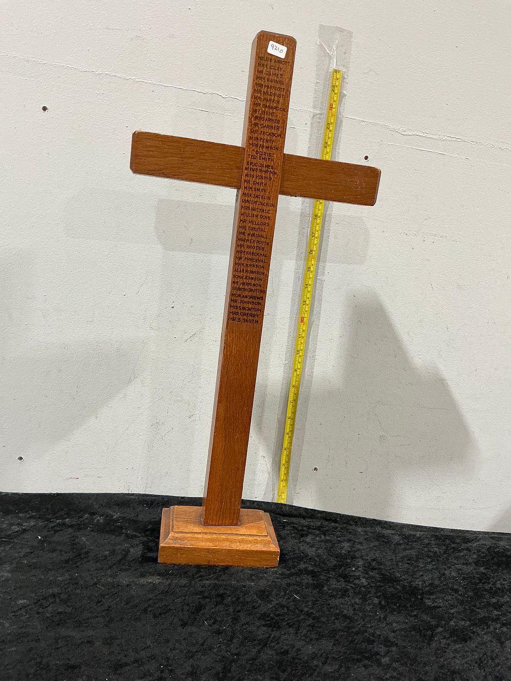 Lot 444: A Polished Oak Commemorative Standing Cross with Inscribed Names