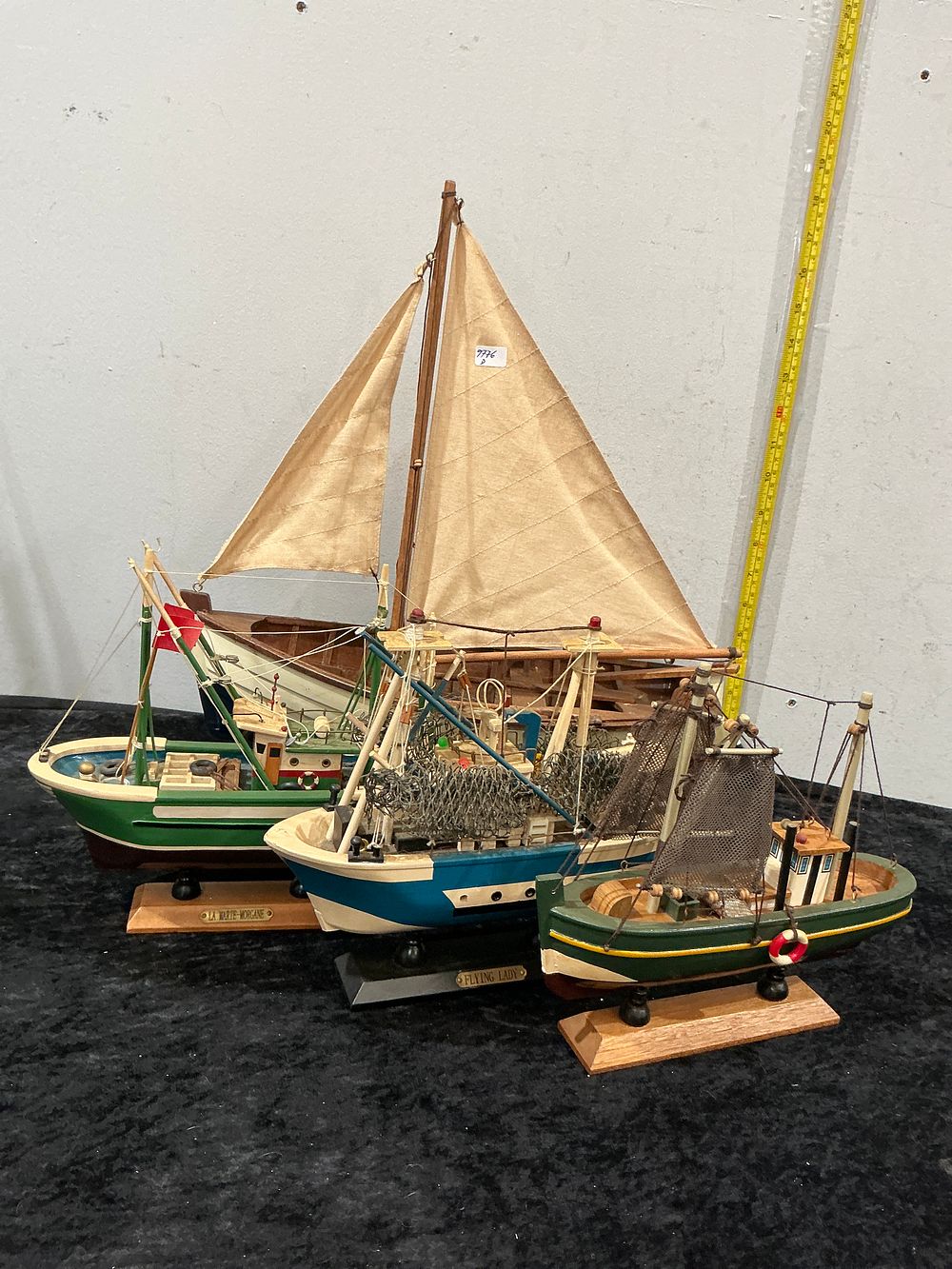 Lot 458: Four Decorative Handcrafted Wooden Model Sailing and Fishing Vessels