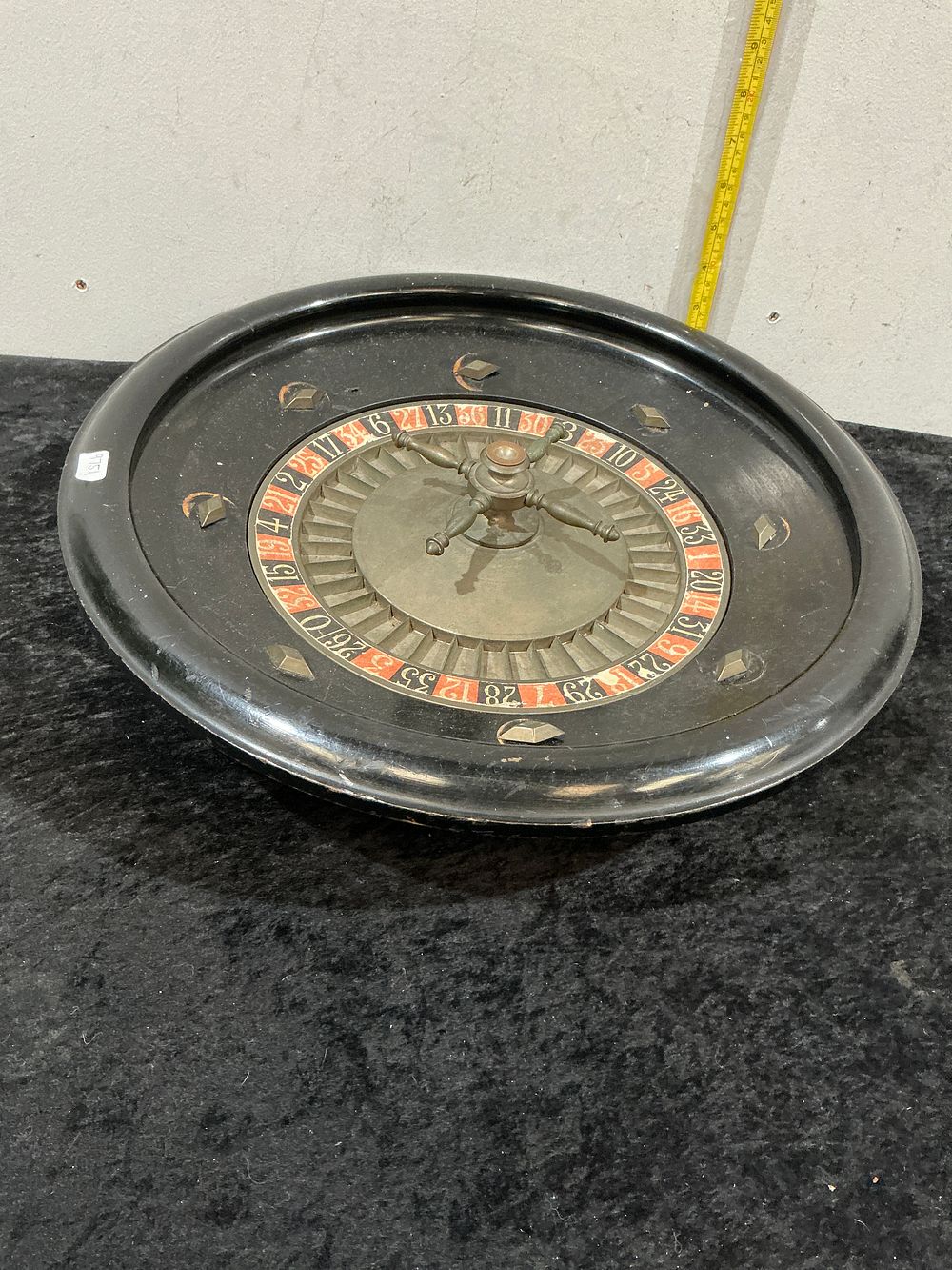 Lot 472: Vintage Ebonised Wood and Brass Tabletop Roulette Wheel