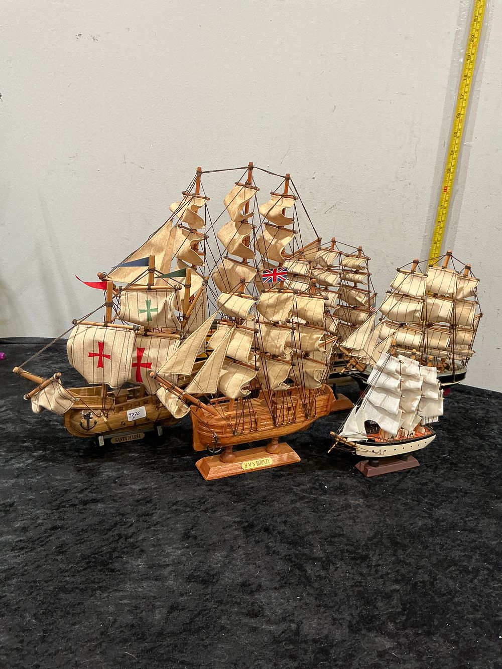Lot 473: FIVE Wooden Model Sailing Ships Including the HMS Bounty and Santa Maria