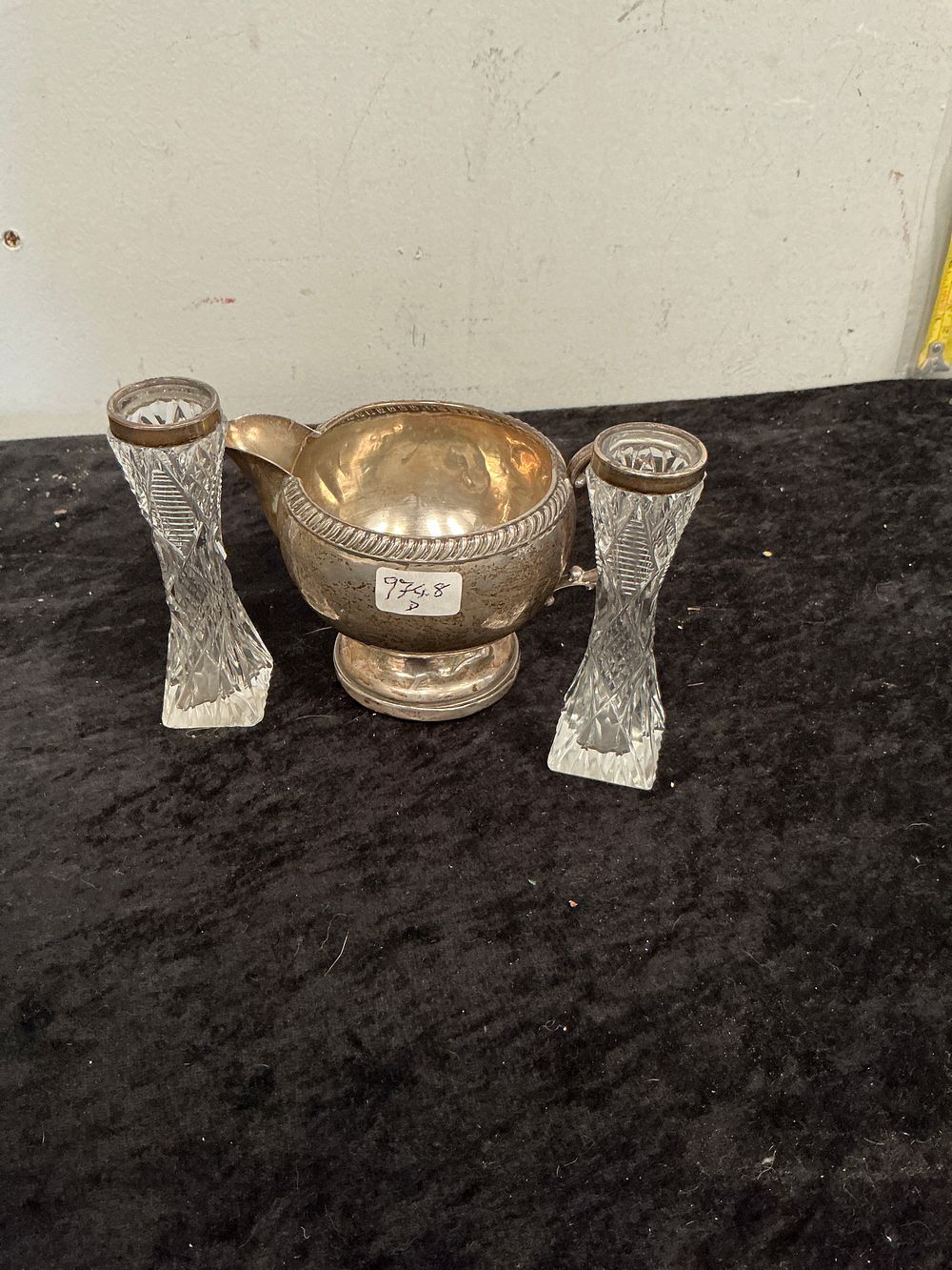 Lot 364: A Silver Cream Jug and Two Cut-Glass Vases