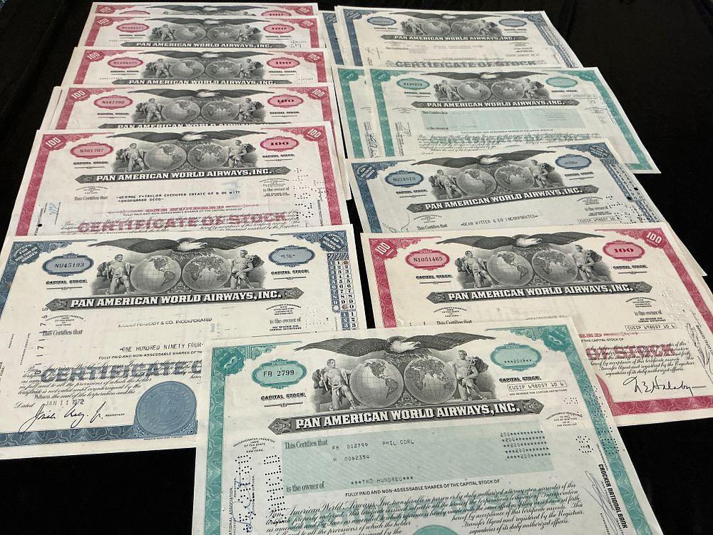 Lot 225: A Collection of Pan American World Airways, Inc. Stock Certificates