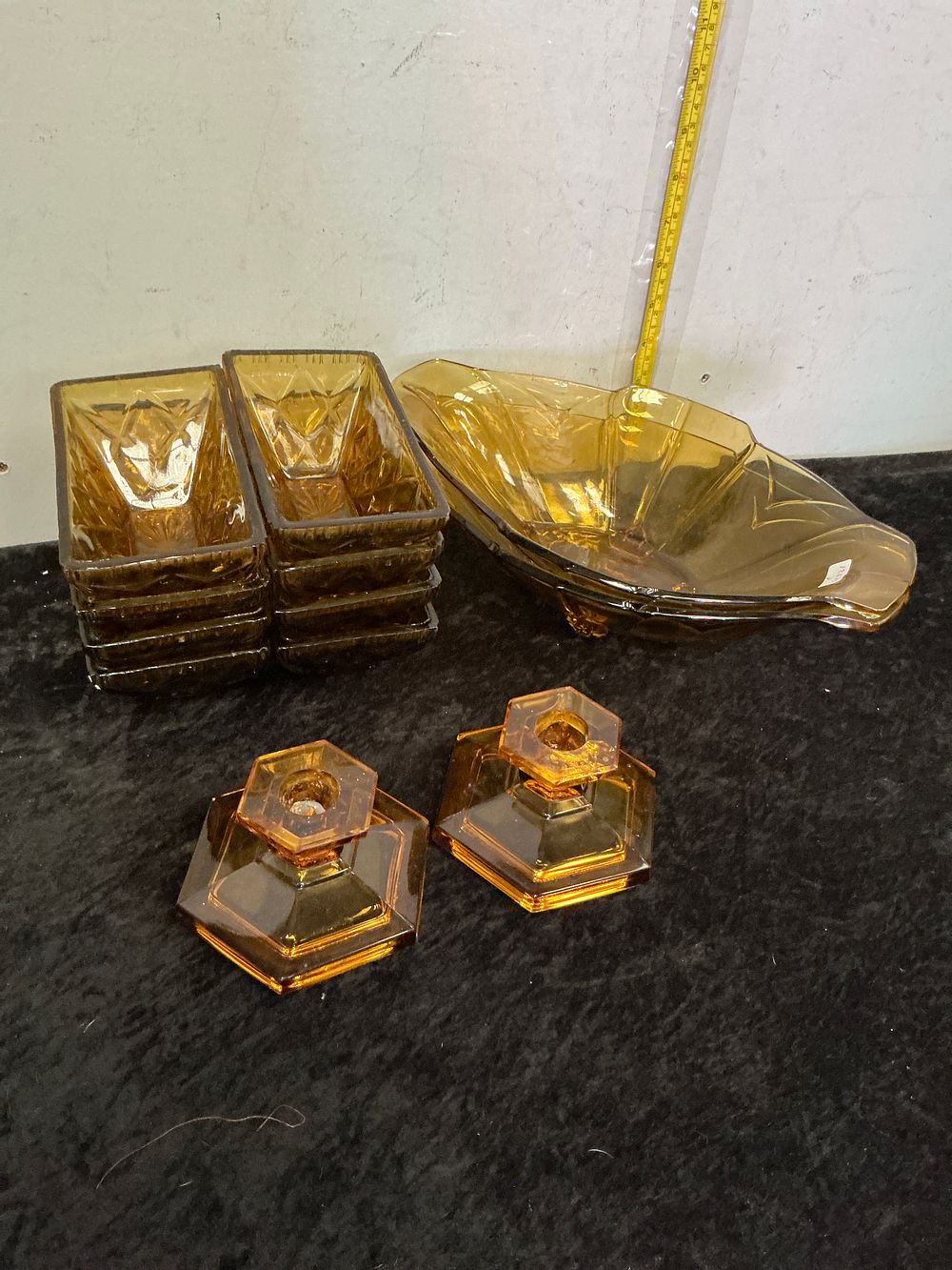 Lot 261: A Set of Amber Pressed Glass Art Deco Style Tableware