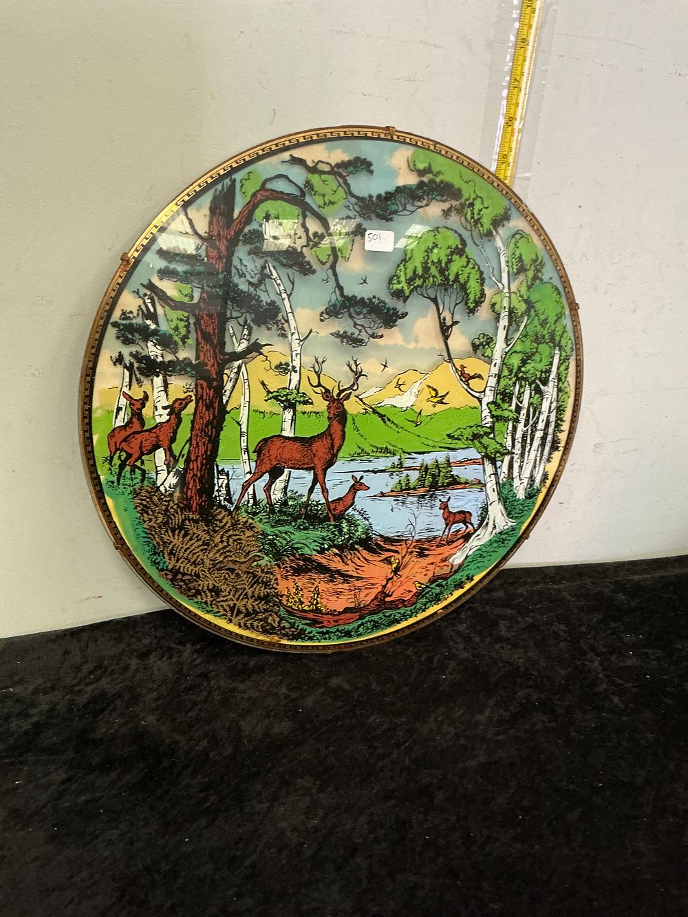Lot 278: Mid-Century Decorative Domed Glass Woodland Scene Wall Charger