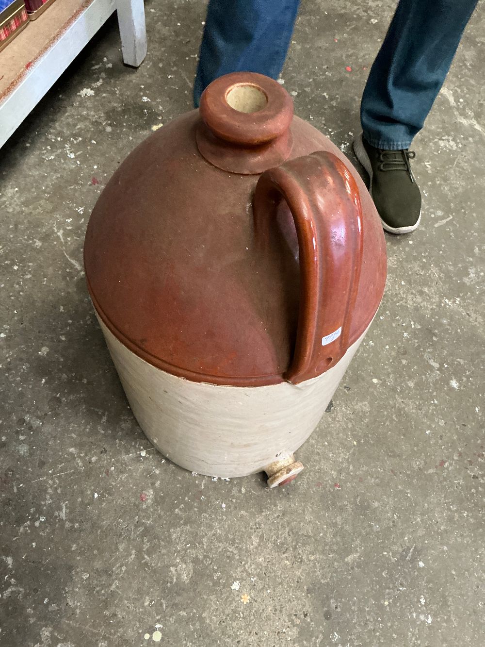 Lot 285: Large Victorian style two-toned salt-glazed stoneware spigot jug
