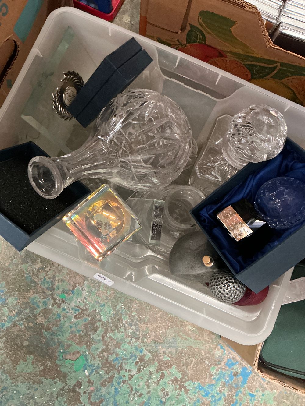 Lot 322: A Group of Golf Memorabilia, Glassware Awards, and Cut Crystal Decanters