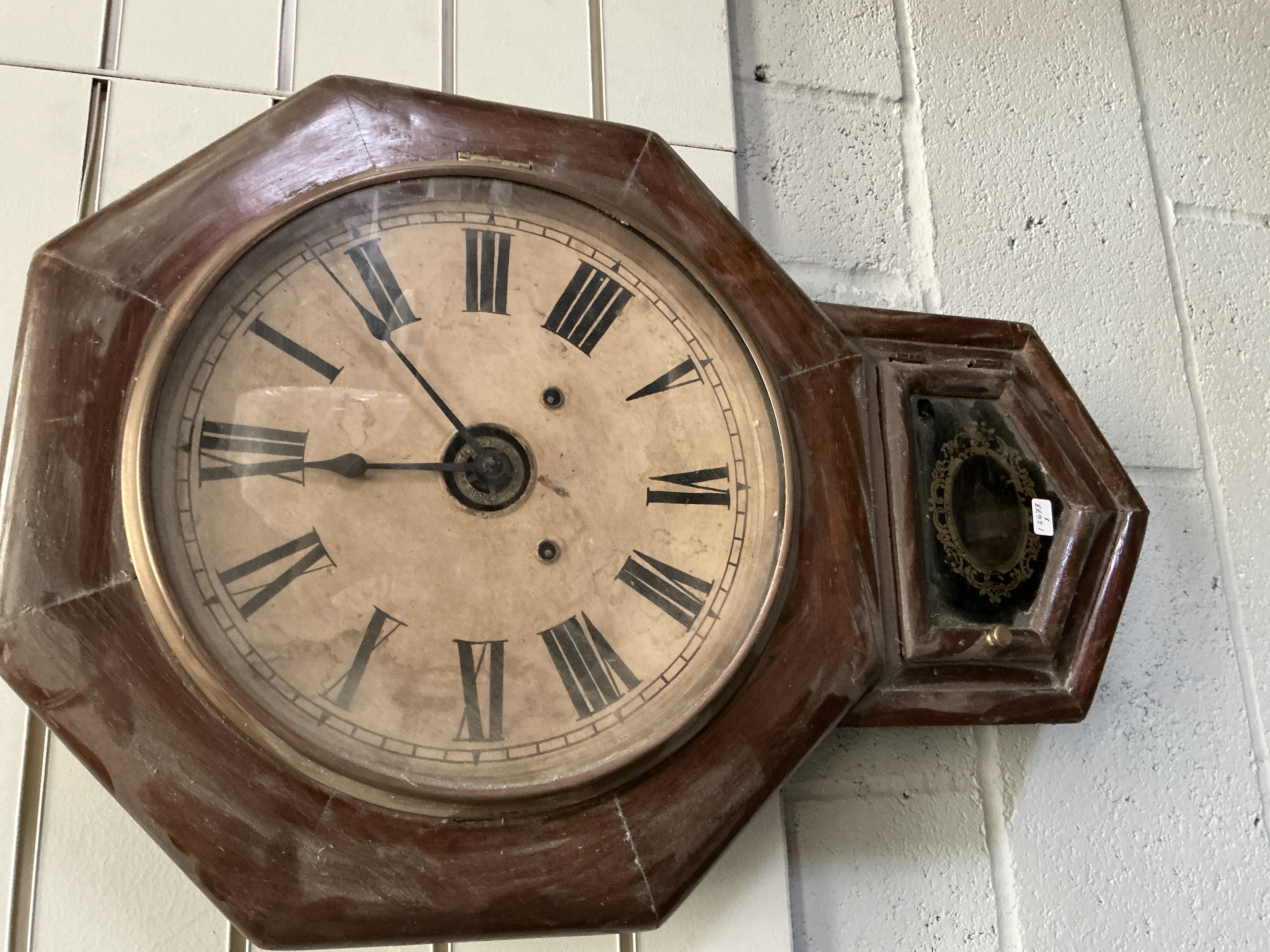 Late Victorian Mahogany Drop Octagon Wall Clock