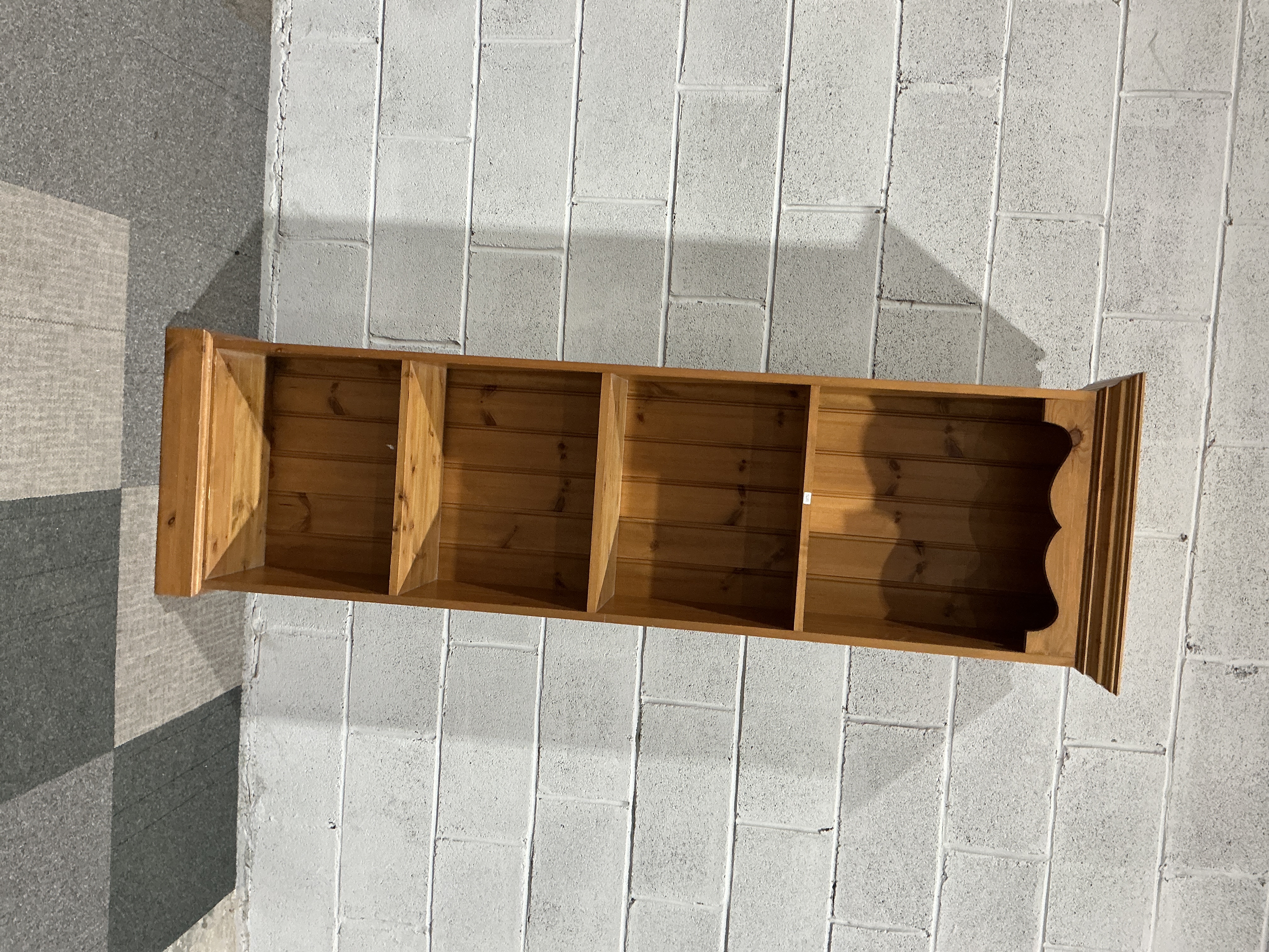A Large Solid Pine Horizontal Four Compartment Display Shelf