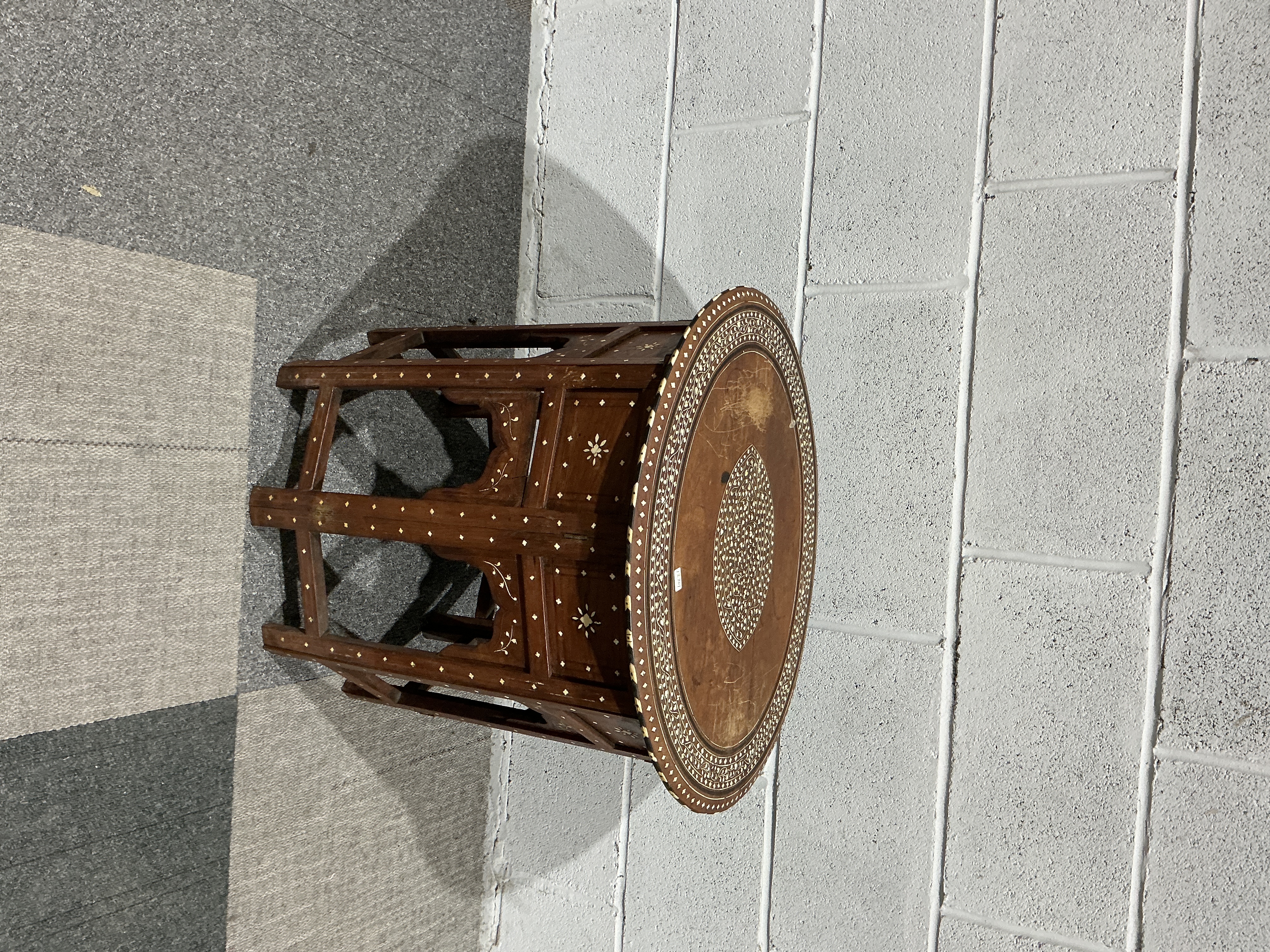 Anglo-Indian Hoshiarpur Bone Inlaid Hardwood Folding Side Table