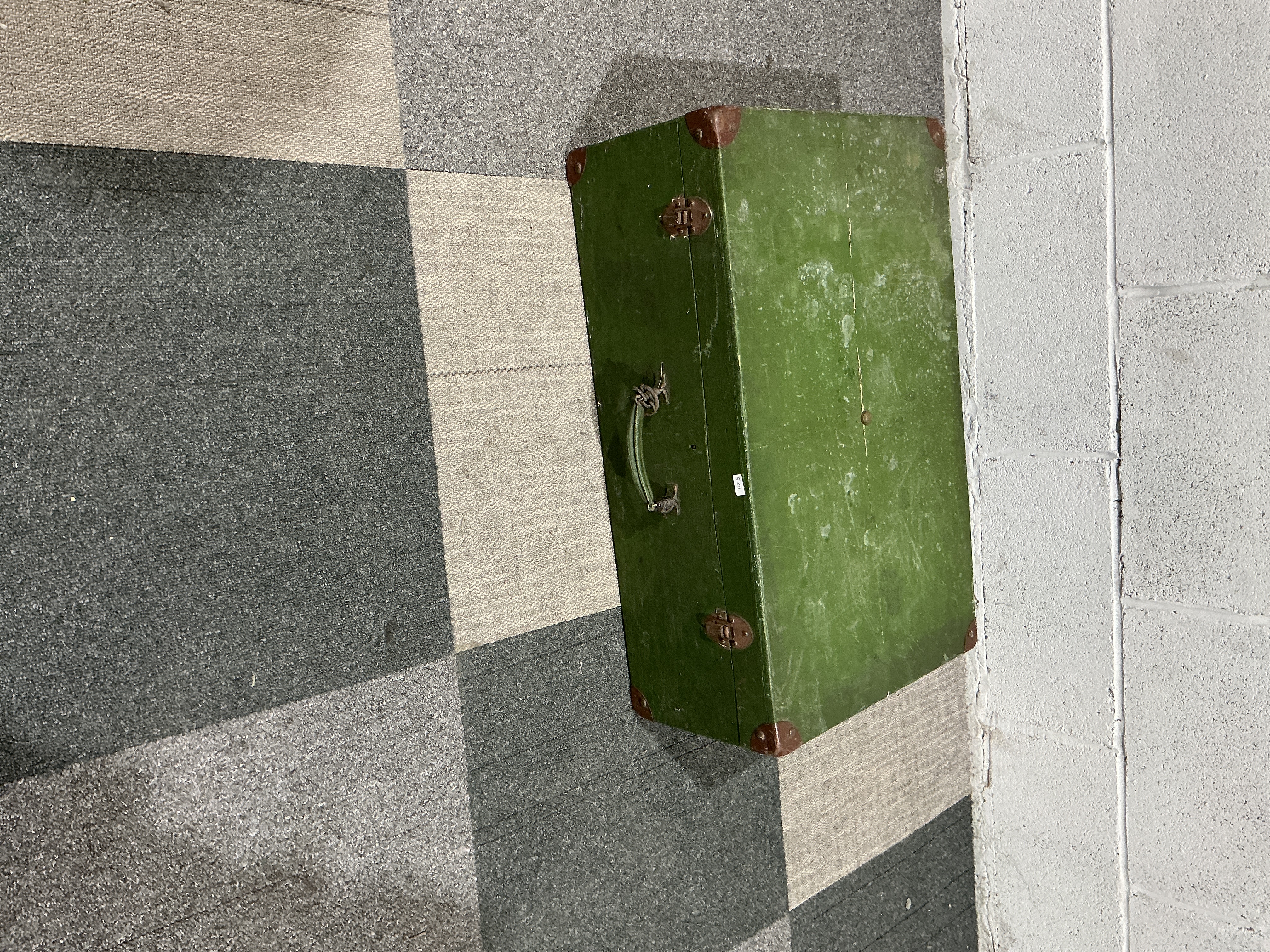 A Vintage Mid-Twentieth Century Green Utility Travel Suitcase