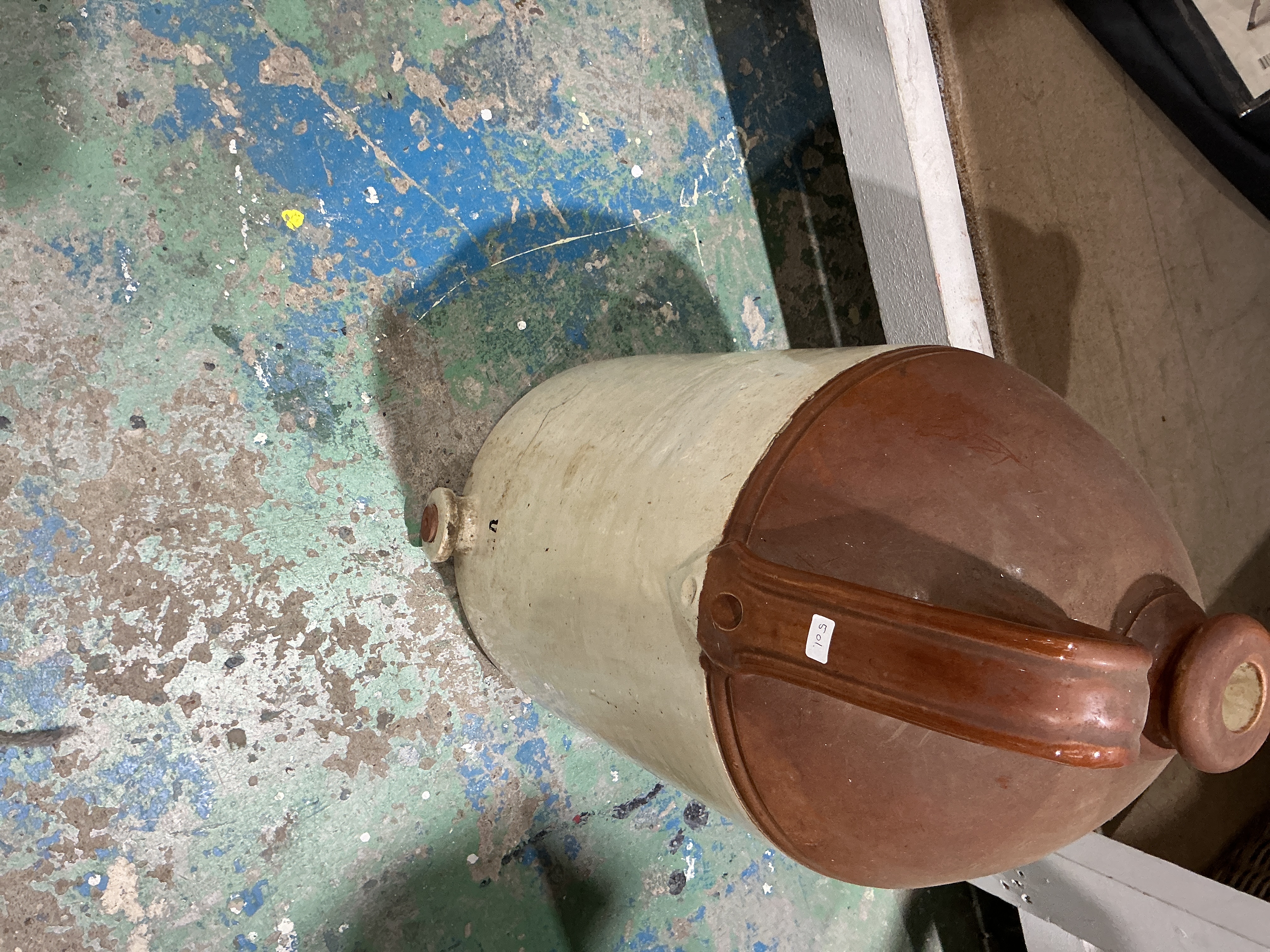 A large two-tone salt-glazed stoneware dispensing cistern