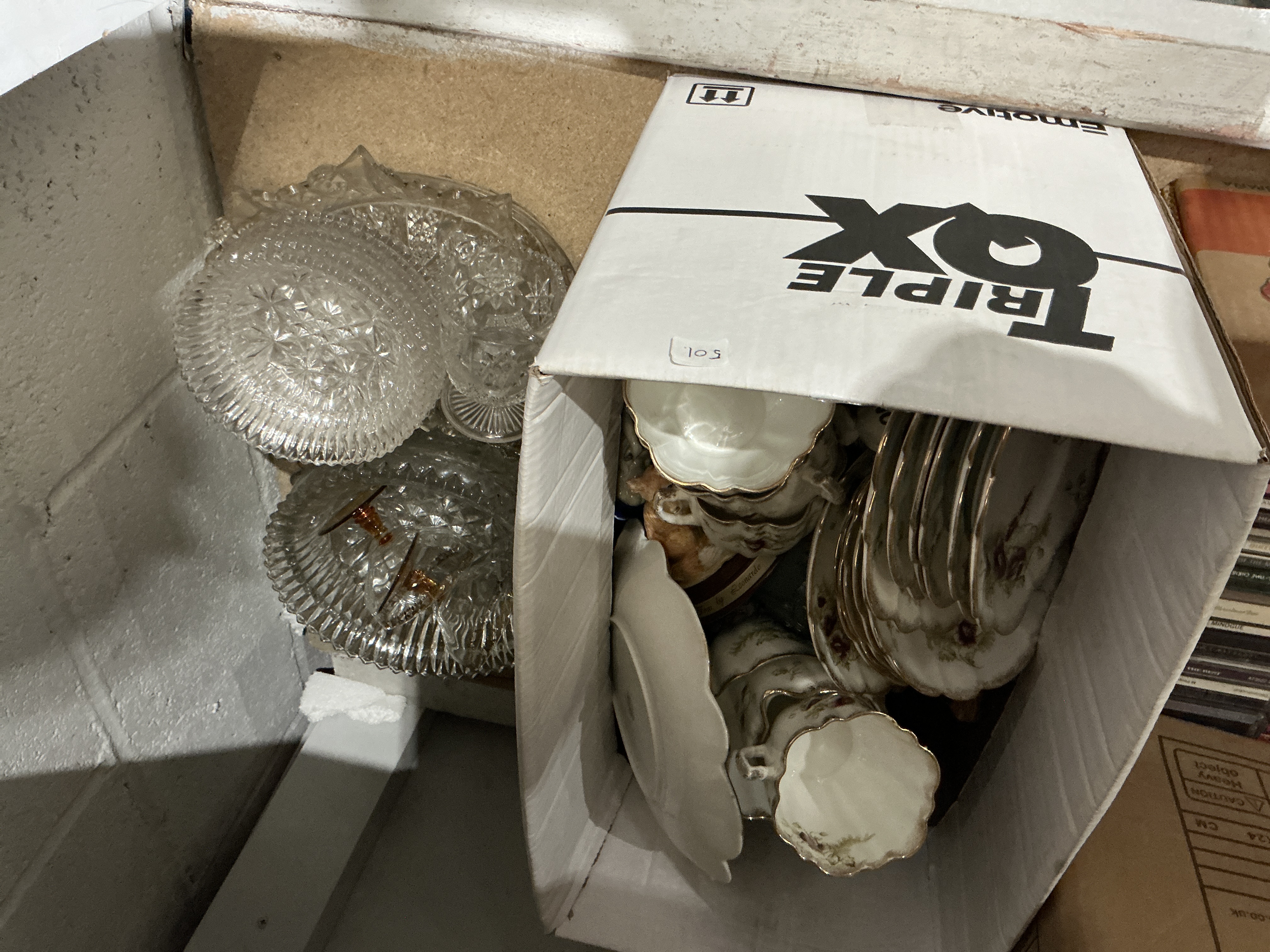 An Assortment of Vintage Pressed Glassware and Floral Patterned Tea Wares