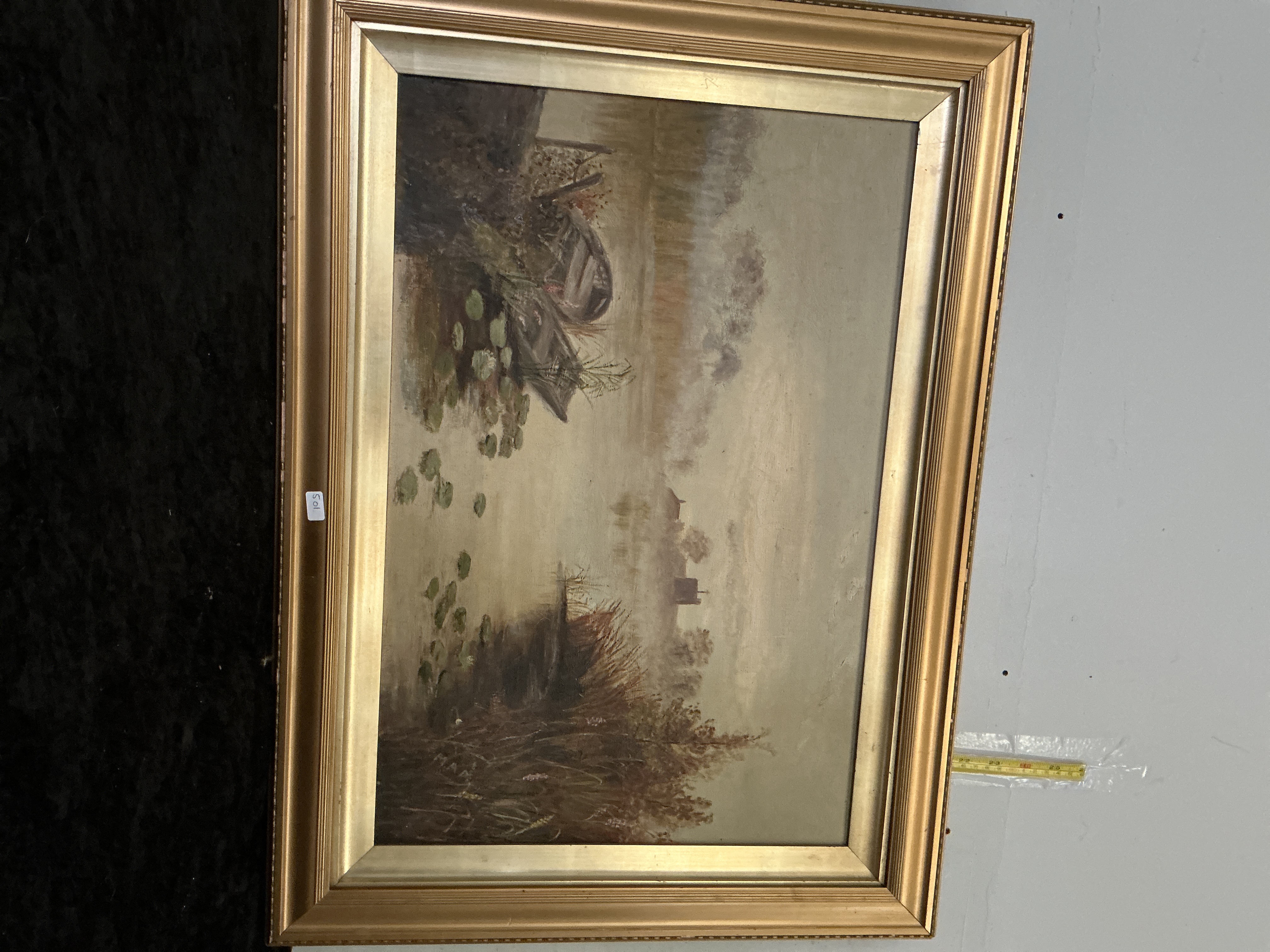 M.A.B. Acrylic River Landscape with Moored Boat