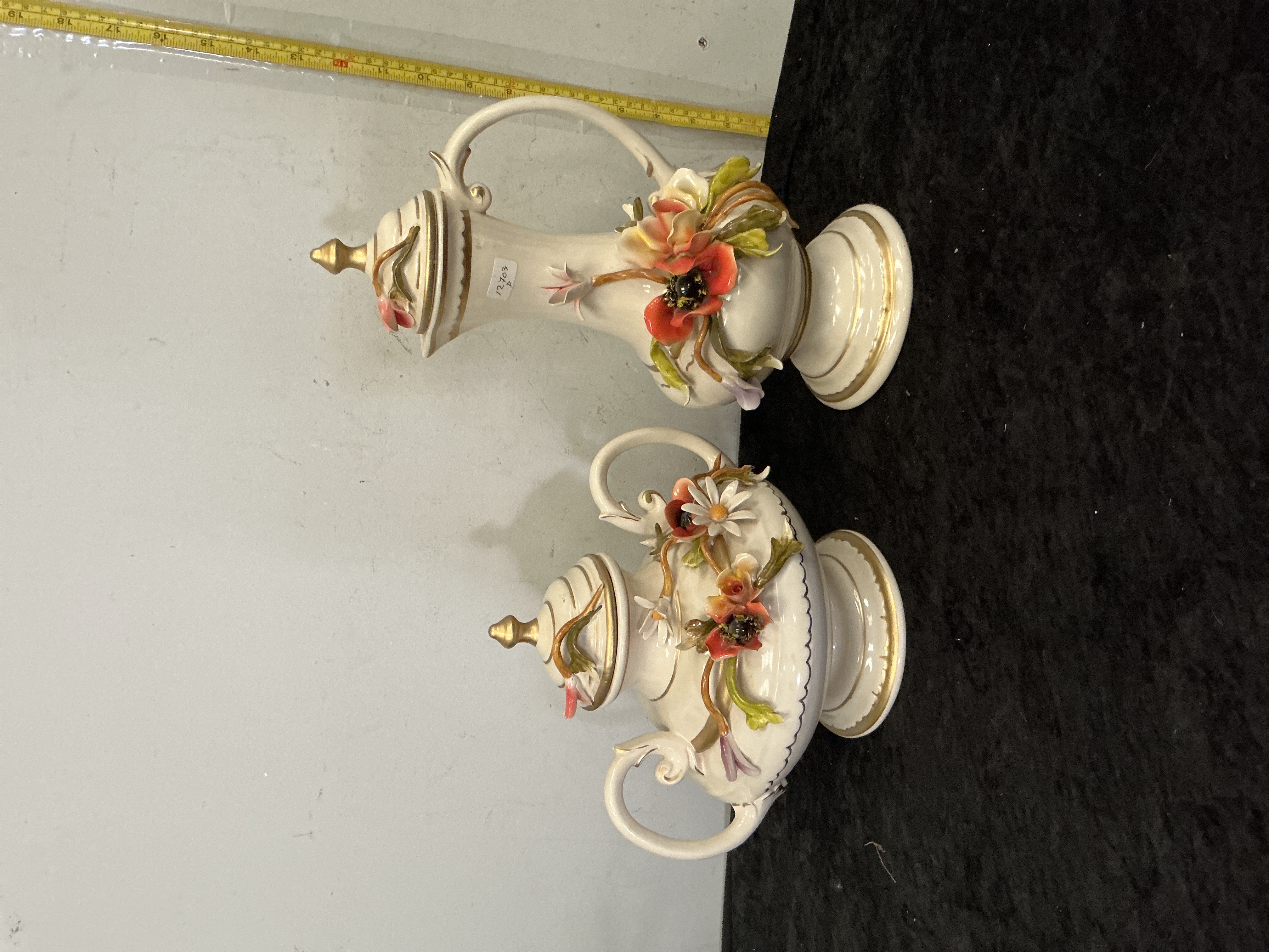 A Pair of La Genziana Italian Glazed Earthenware Floral Decorative Vessels