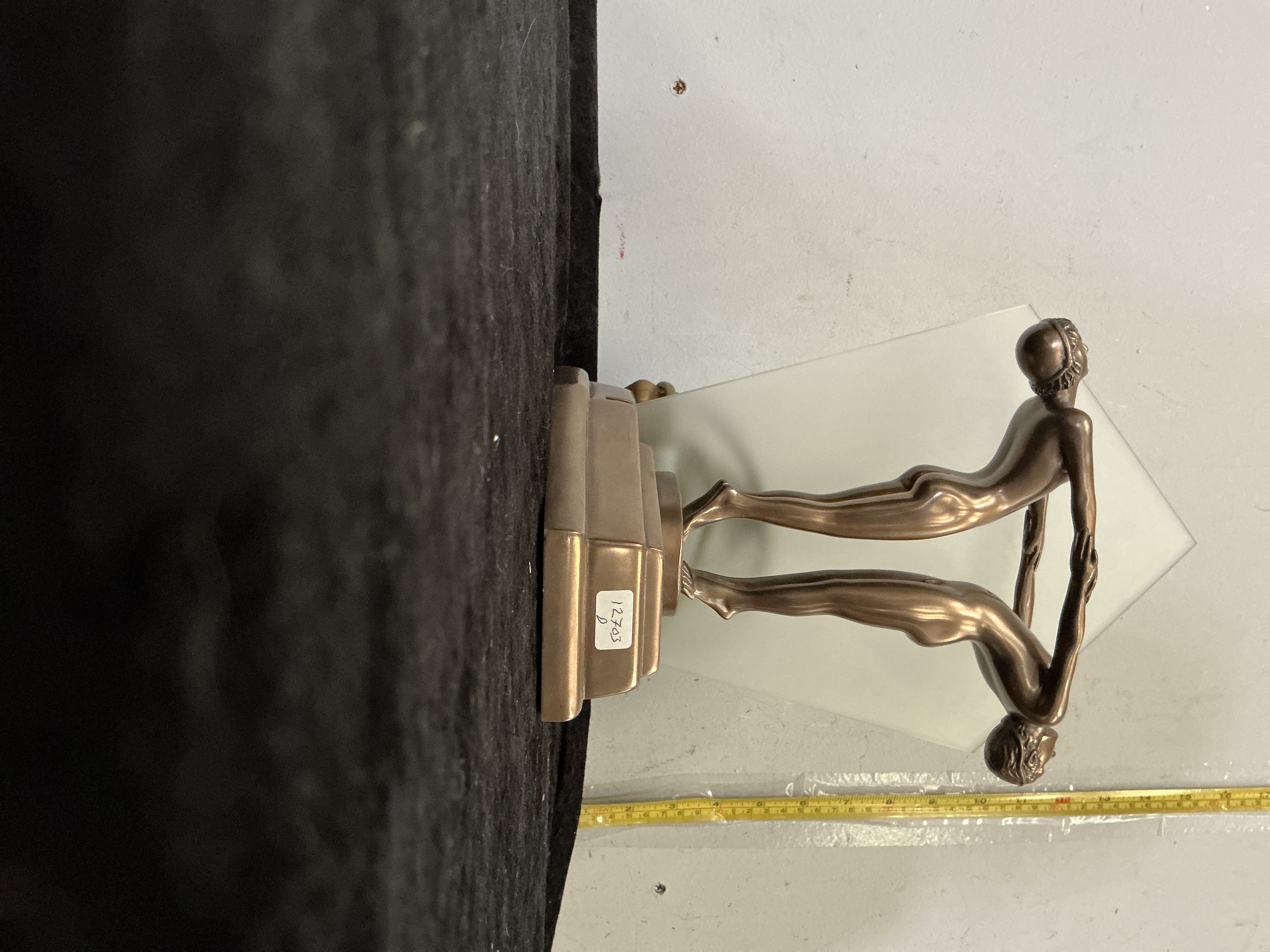 Art Deco Style Figural Table Lamp with Acrobatic Nude Figures and Frosted Glass Diffuser