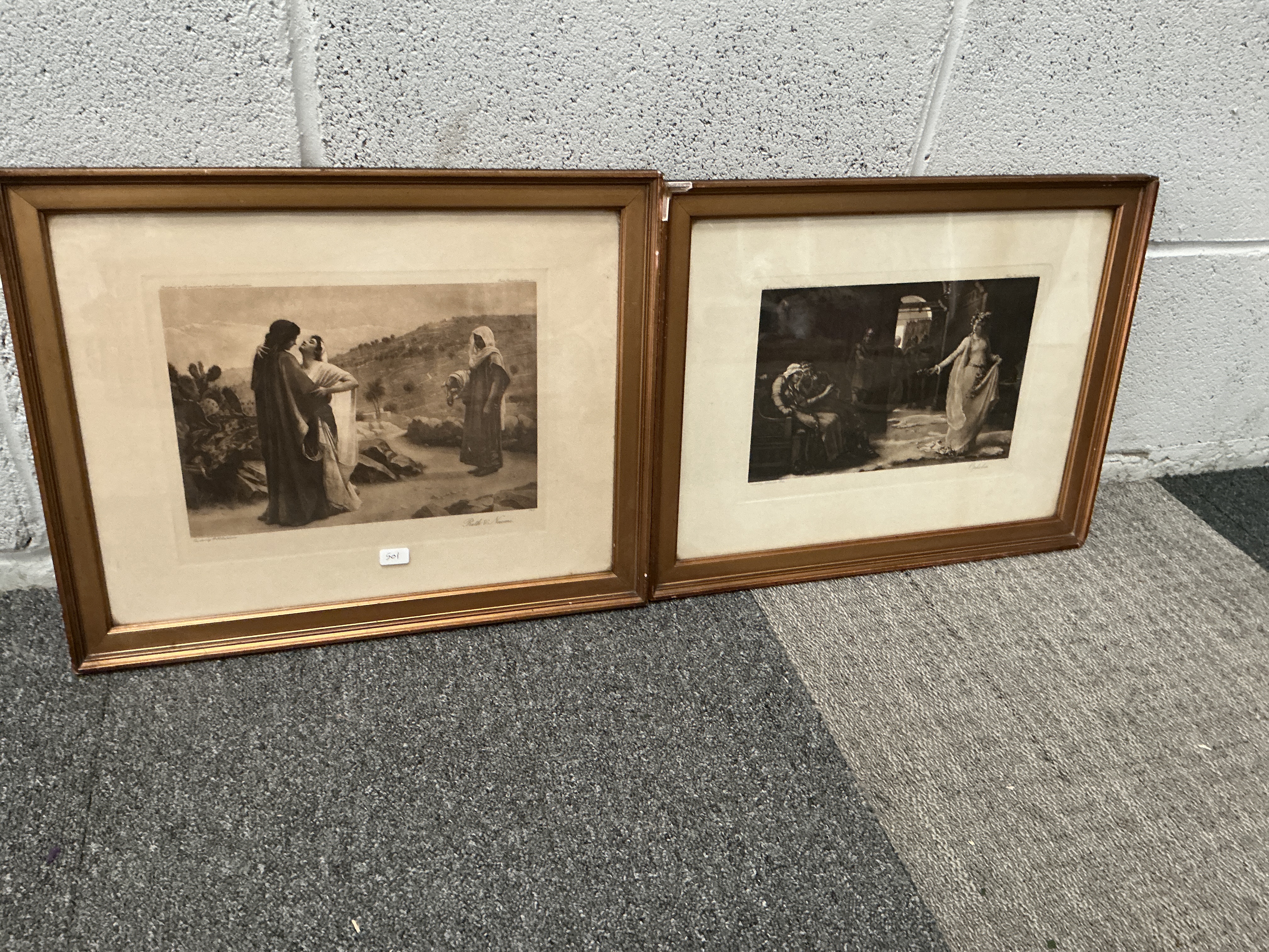 A Pair of Gilt Framed Antique Photogravure Prints including Ruth and Naomi after Philip Hermogenes Calderon