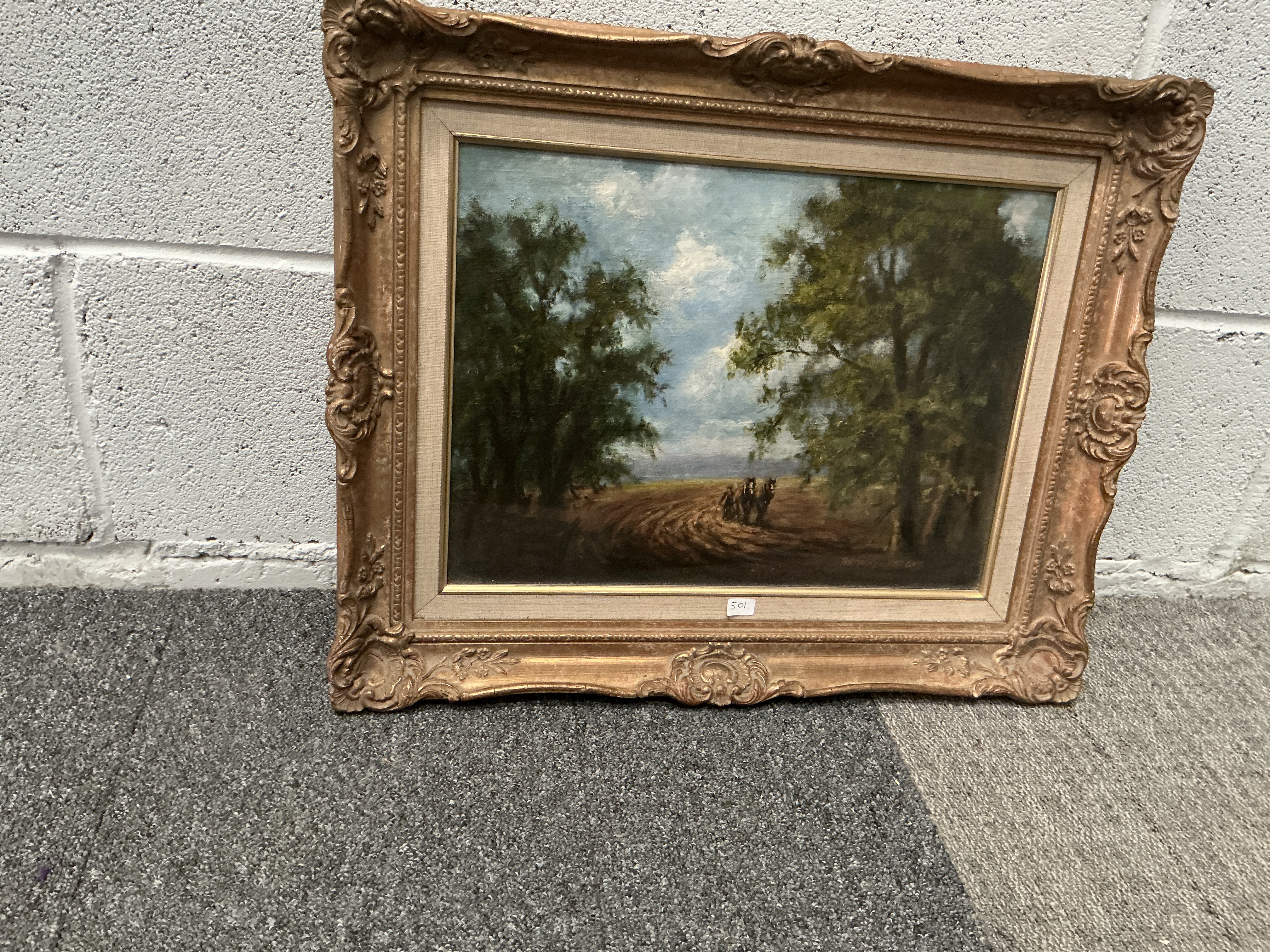 Anthony Hedges (1900-1979), Rural Landscape with Horse-Drawn Plough, Oil on Canvas