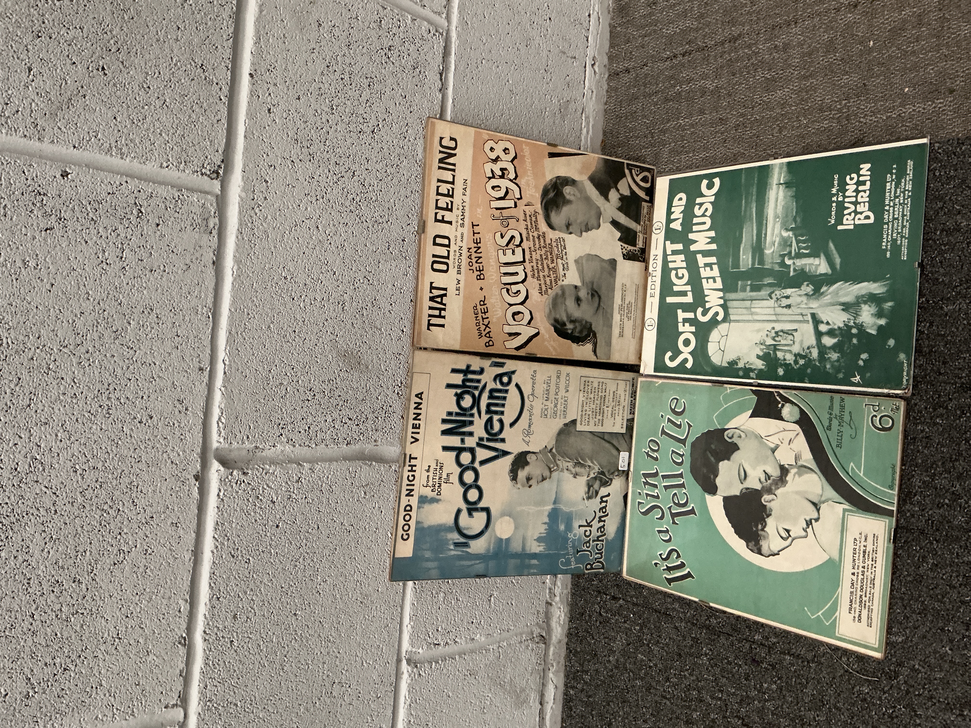 A Collection of Four Vintage Illustrated Sheet Music Covers, 1930s