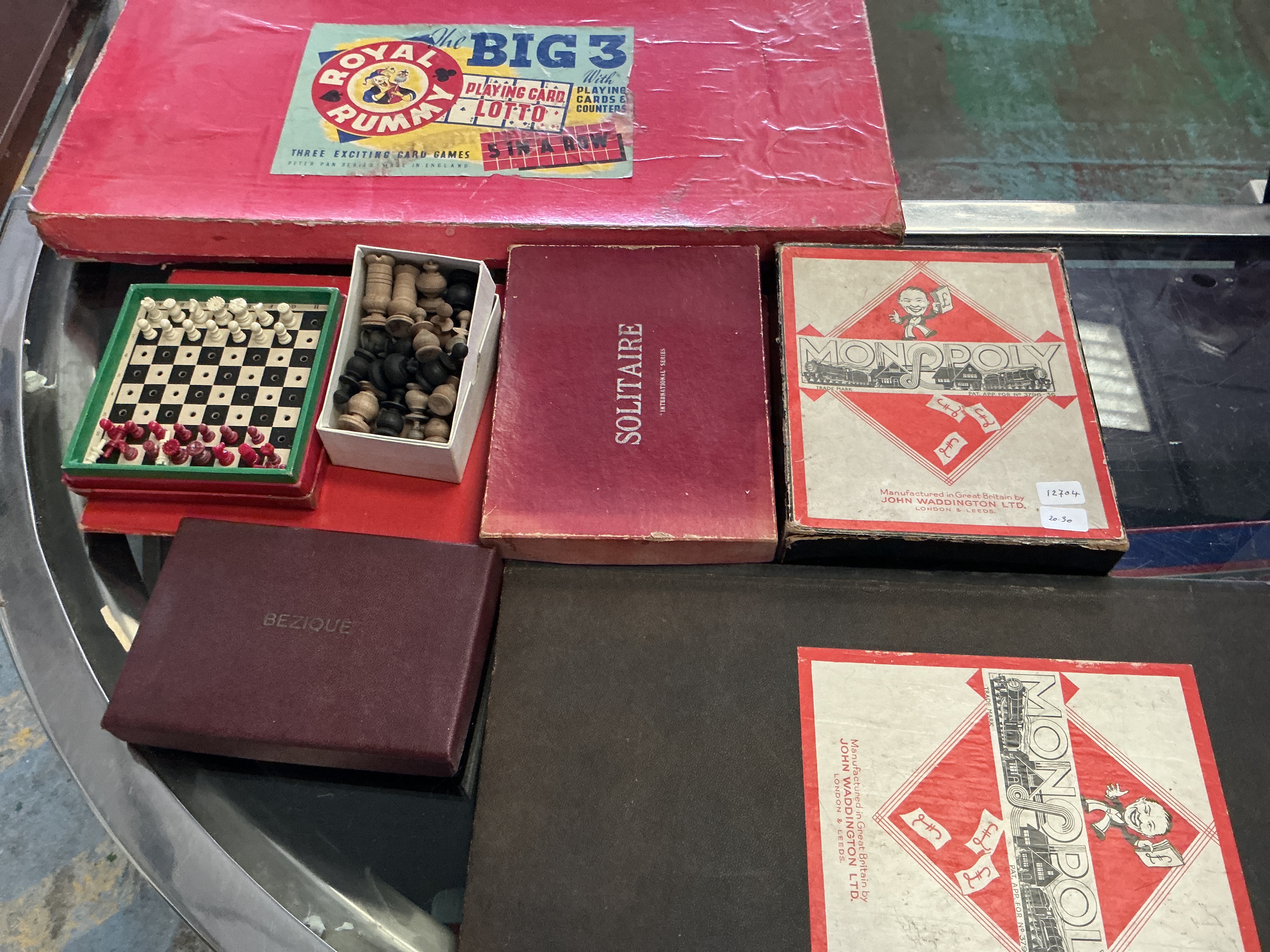 A Collection of Vintage British Board and Tabletop Games including Waddington's Monopoly and Royal Rummy