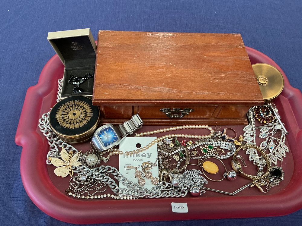 Lot 278: An Assortment of Vintage Costume Jewellery, Watches, and a Wooden Jewellery Box
