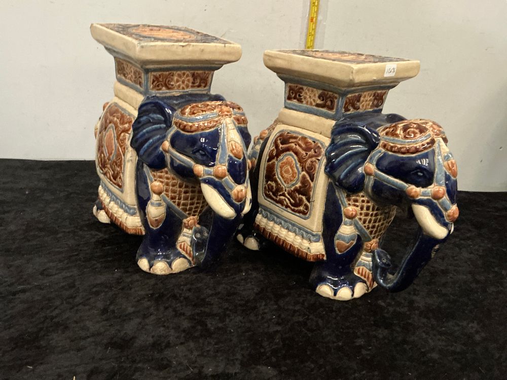 Lot 344: A Pair of Glazed Majolica Elephant Garden Seats