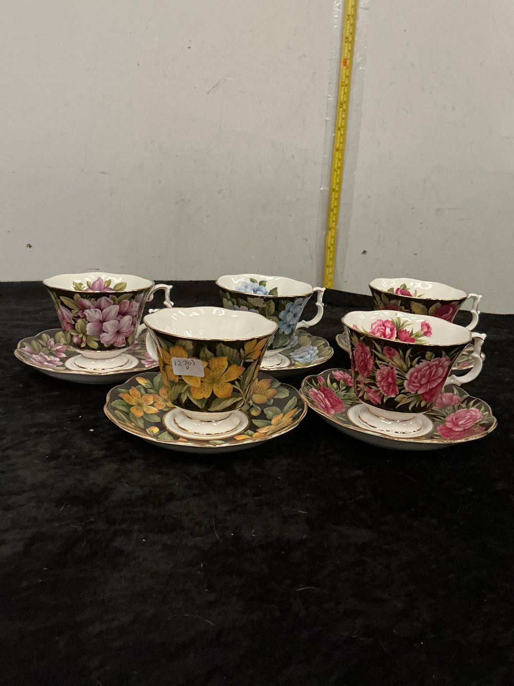 Lot 367: A Set of Five Royal Albert Bouquet Series Bone China Teacups and Saucers
