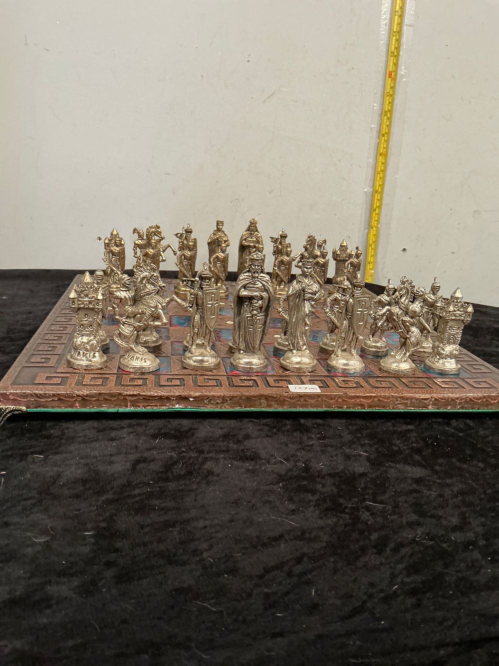 Lot 371: A Greco-Roman Themed Figurative Chess Set and Board