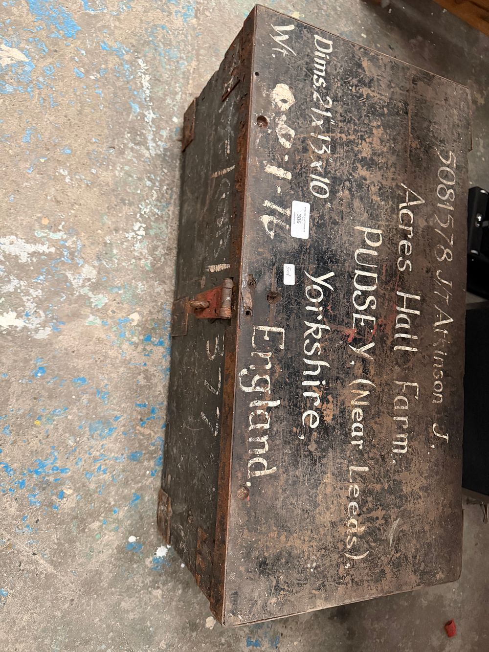 Lot 386: A Metal Shipping Trunk for J.T. Atkinson of Acres Hall Farm, Pudsey