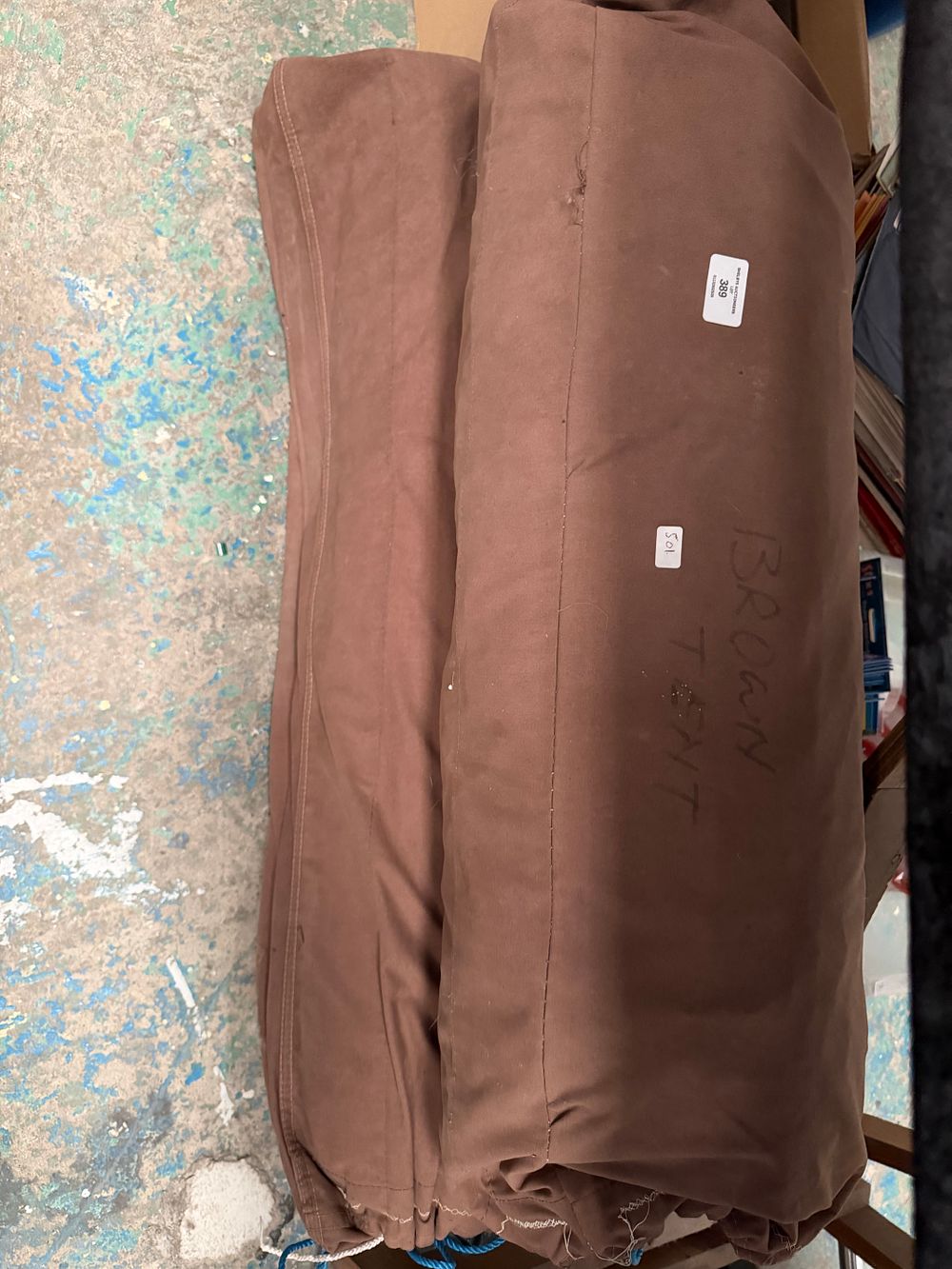 Lot 389: A Brown Canvas Tent in Two Storage Bags