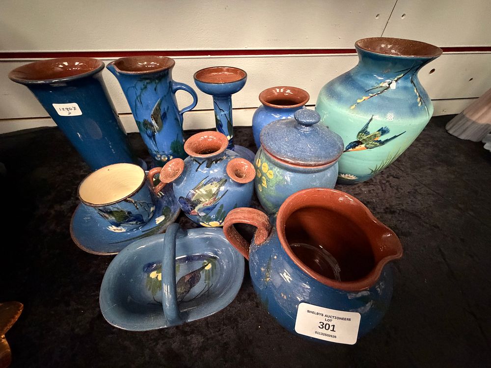 Lot 352: A Collection of Royal Watcombe Torquay Kingfisher Pattern Pottery