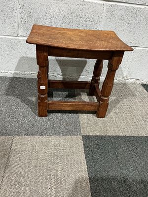 An Oak Dish Top Joint Stool with Carved Mouse mousey Thompson