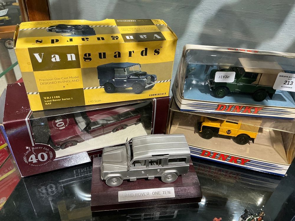 Lot 213: A Collection of Die-Cast and Cast Metal Land Rover Model Vehicles including Dinky and Vanguards