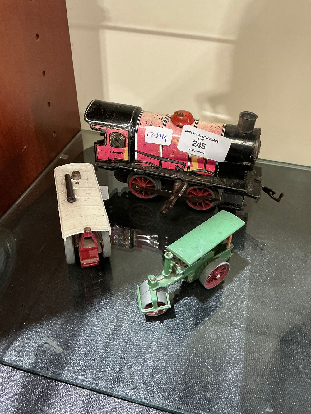 Lot 245: A Hornby Tinplate Clockwork Tank Locomotive and Two Utility Vehicles