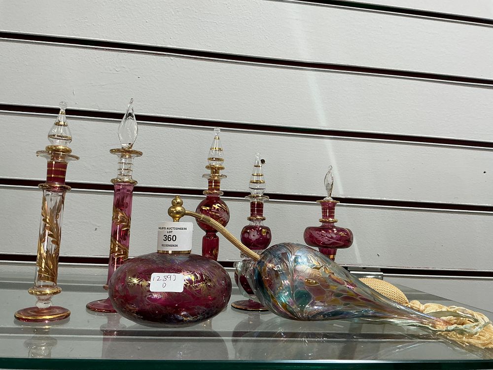 Lot 360: A collection of Egyptian-style and art glass perfume bottles