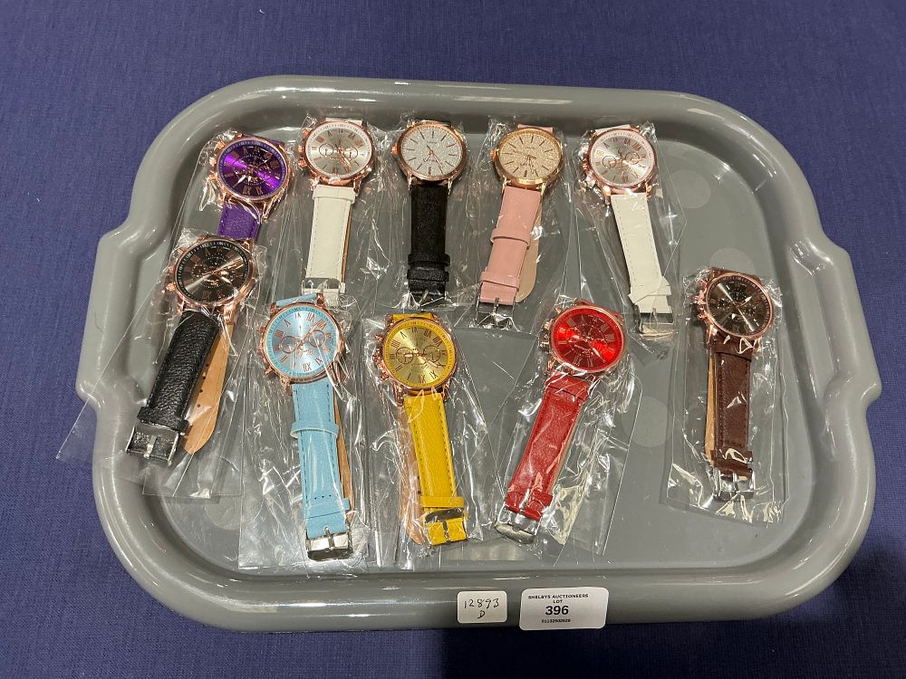 Lot 396: An Assortment of Geneva Fashion Wristwatches with Coloured Synthetic Straps