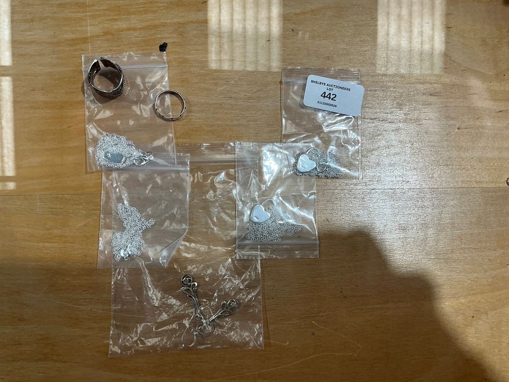 Lot 442: A Collection of Sterling Silver and Silver-Toned Jewellery including Heart Pendants, Rings and Earrings
