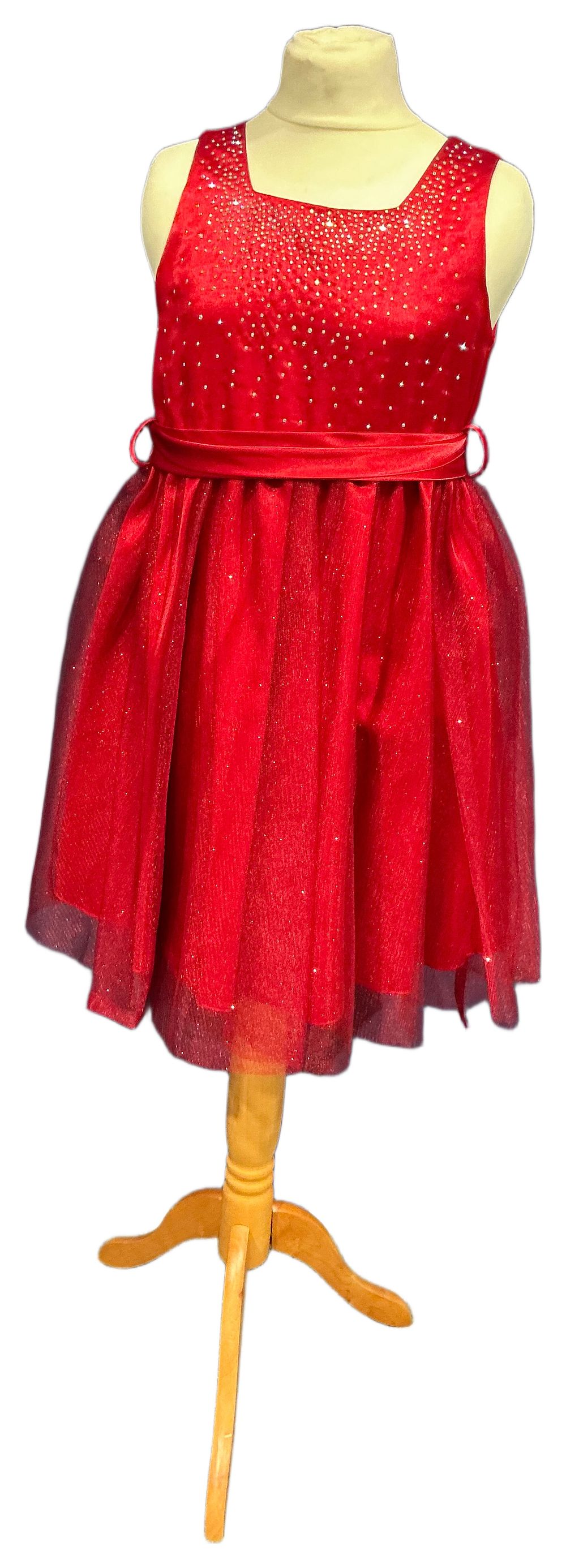 Lot 4: Sevva Red Sleeveless Formal Dress with Beaded Bodice and Tulle Age 10