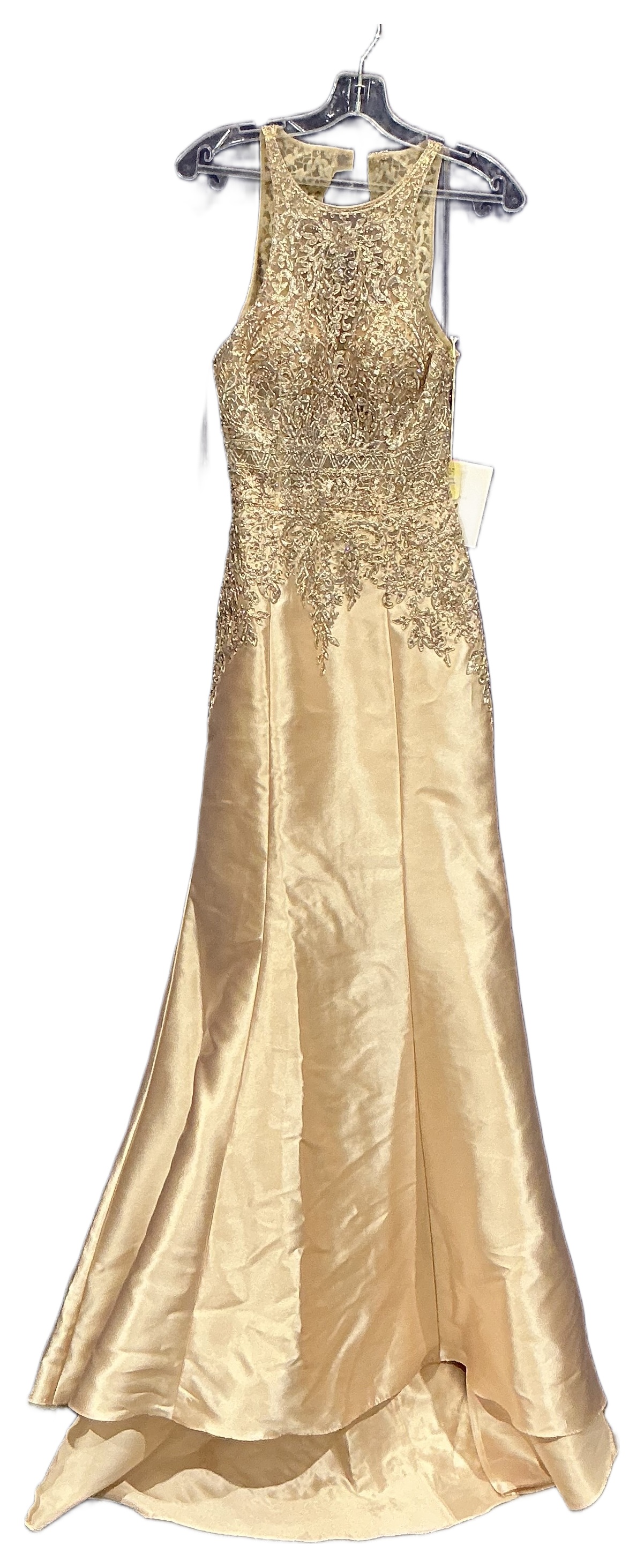 New Not Worn – Mori Lee Halter Neck Embellished Trumpet Gown in Champagne Size 14