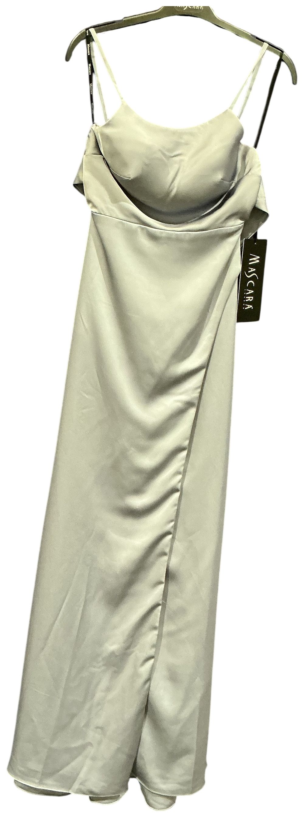 Lot 39: Mascara Steele Blue Satin Maxi Evening Gown with Sash Detail Size 6