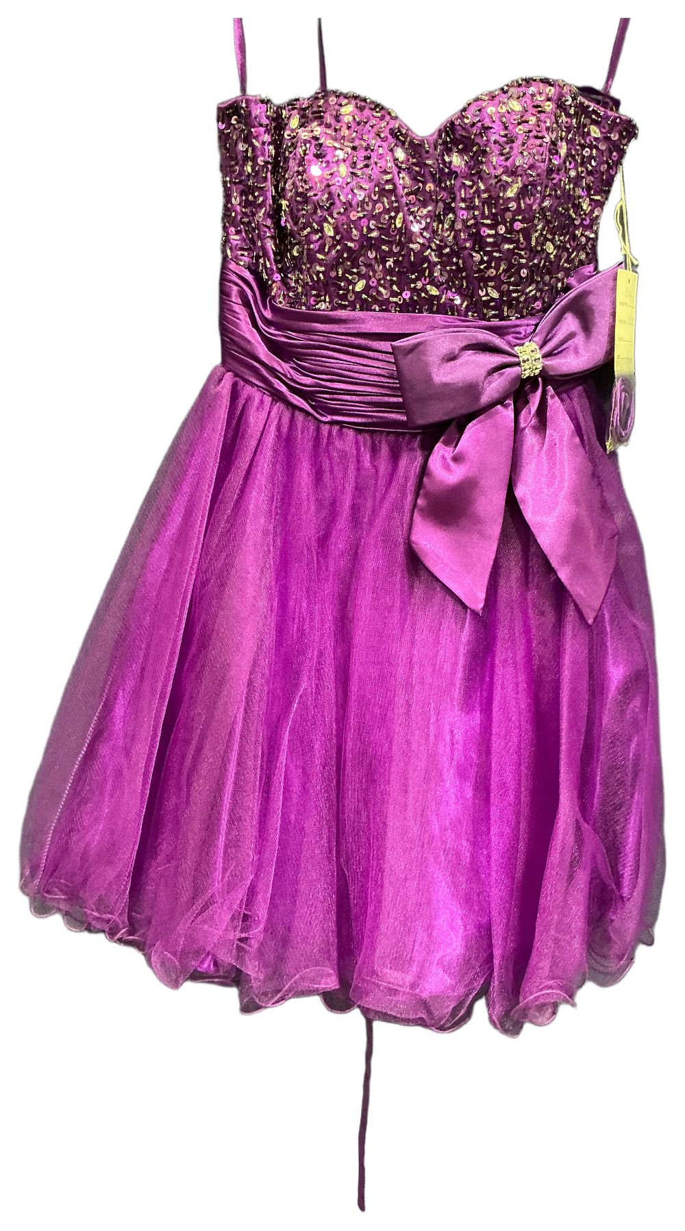 Lot 58: A  Prom Frocks Purple Strapless Sweetheart Neckline Cocktail Dress with Sequined Bodice and Tulle Skirt Size 8