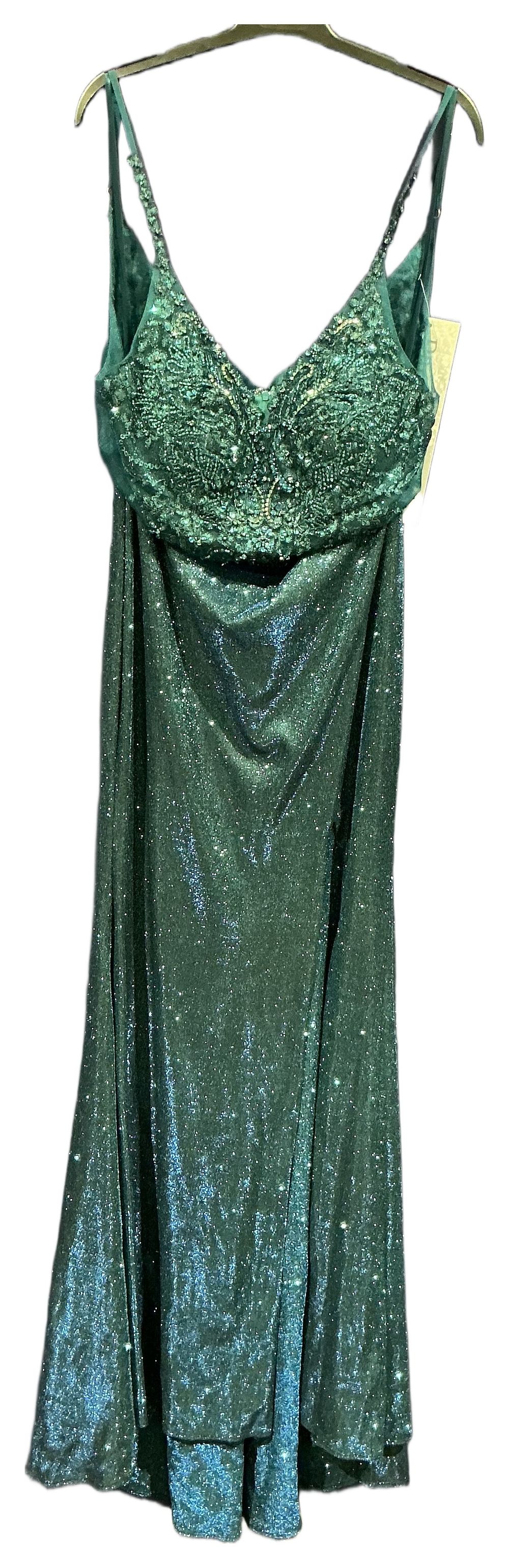 Lot 66: A Promfrocks Full-Length Emerald Green Glitter Evening Gown with Beaded Bodice Size 14