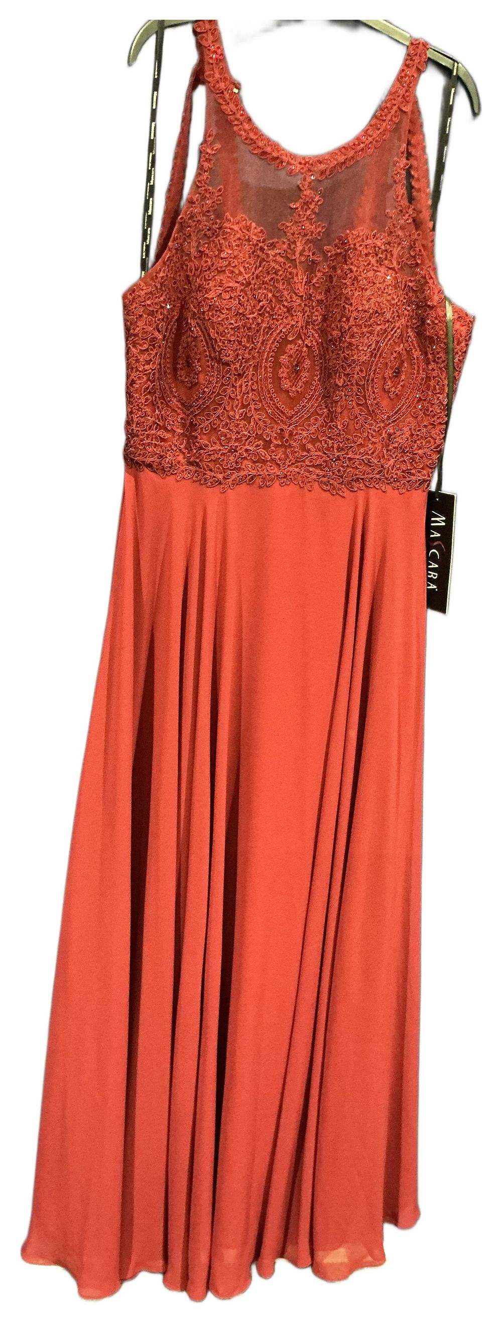 Lot 72: Mascara Sleeveless Lace Bodice Chiffon Evening Gown in Rust Red size 18