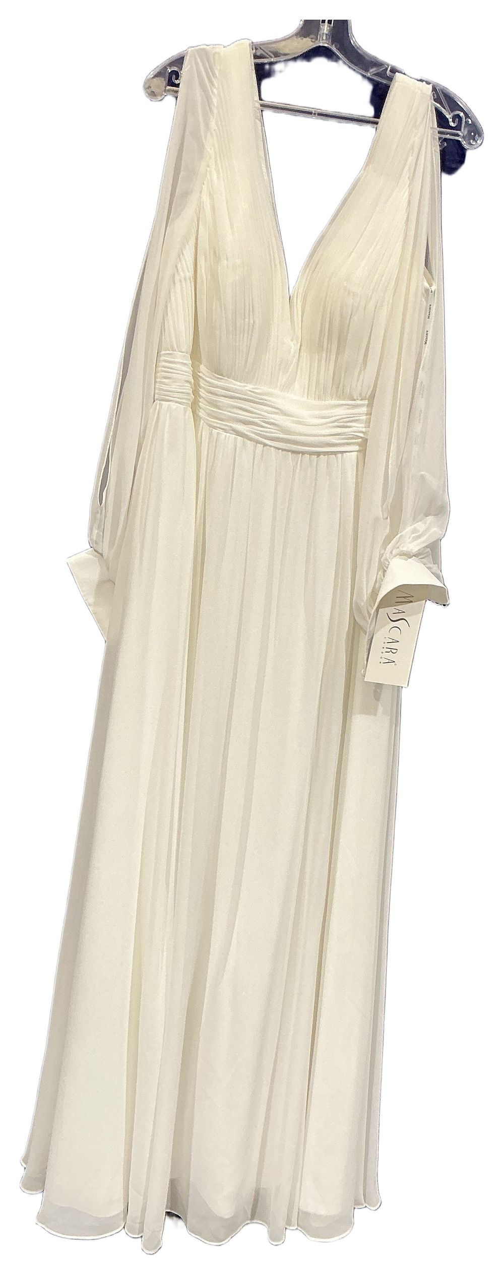 Lot 76: Mascara Ivory Pleated Chiffon Full Length wedding Gown with Split Sleeves size 18