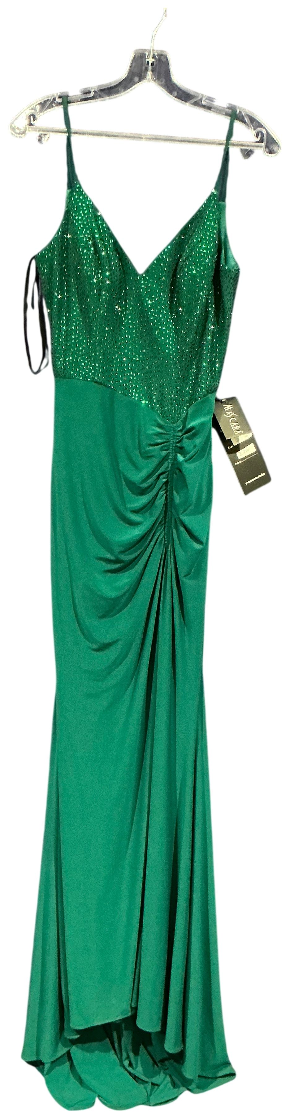 Lot 85: Mascara Emerald Green Embellished Floor Length Evening Gown size 12