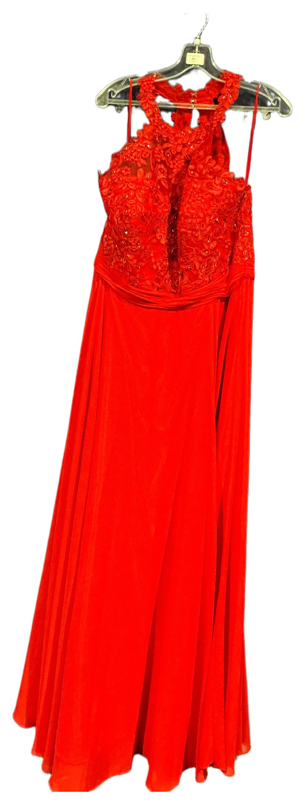 Lot 89: A Prom frocks Floor-Length High-Neck Halter Evening Gown in Vibrant Red size 20