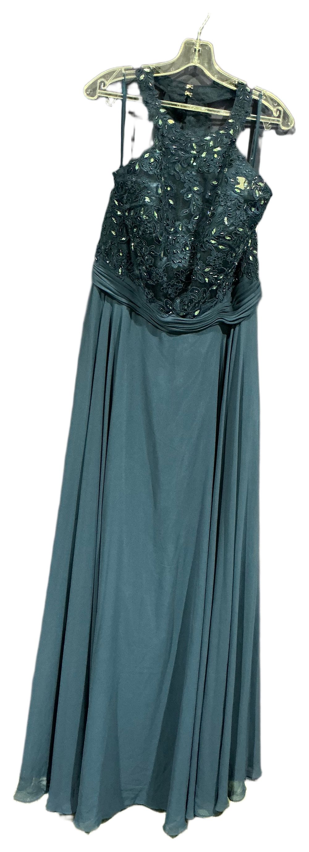 Lot 90: Prom Frocks navy blue  Floor-Length Evening Gown with Embellished Lace Bodice size 24
