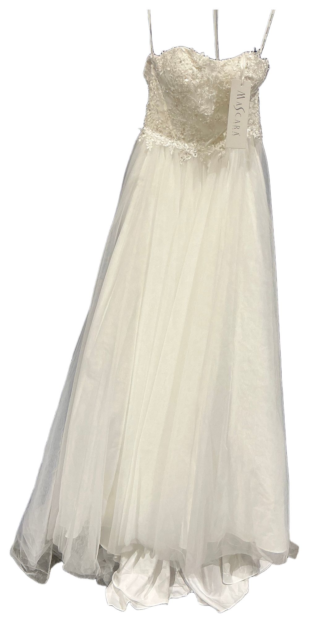 Lot 92: Mascara Off-white Embellished Strapless Wedding Gown with Corset Back size 12