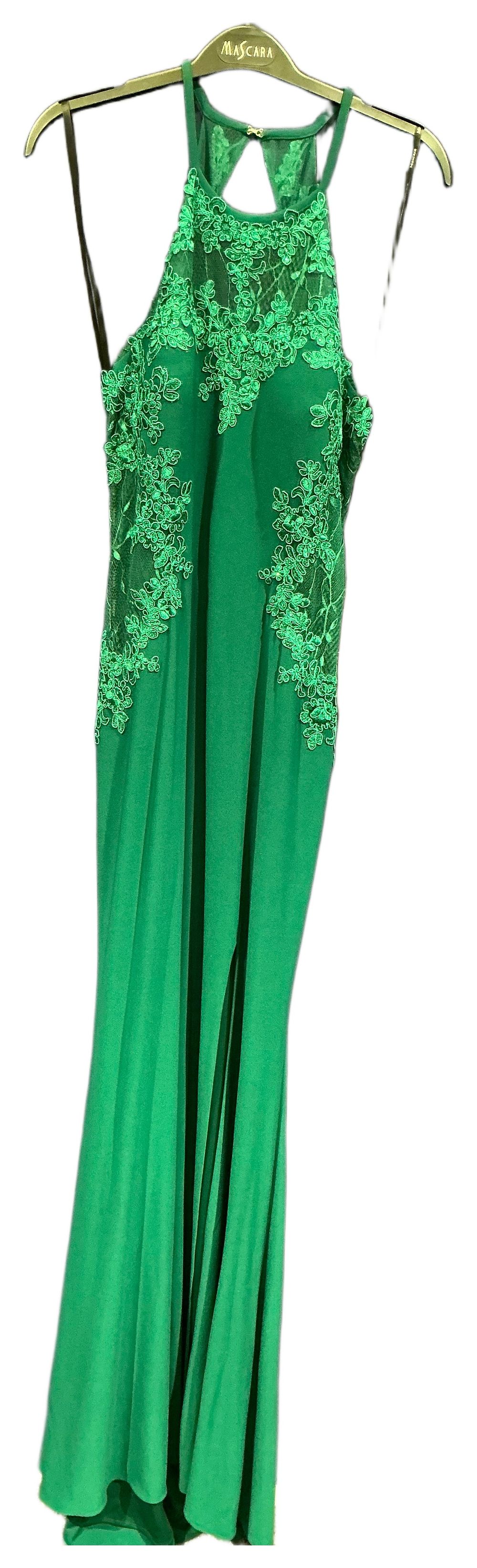 Lot 94: Mascara Emerald Green Lace and Sequin Embellished Floor-Length Evening Gown size 16