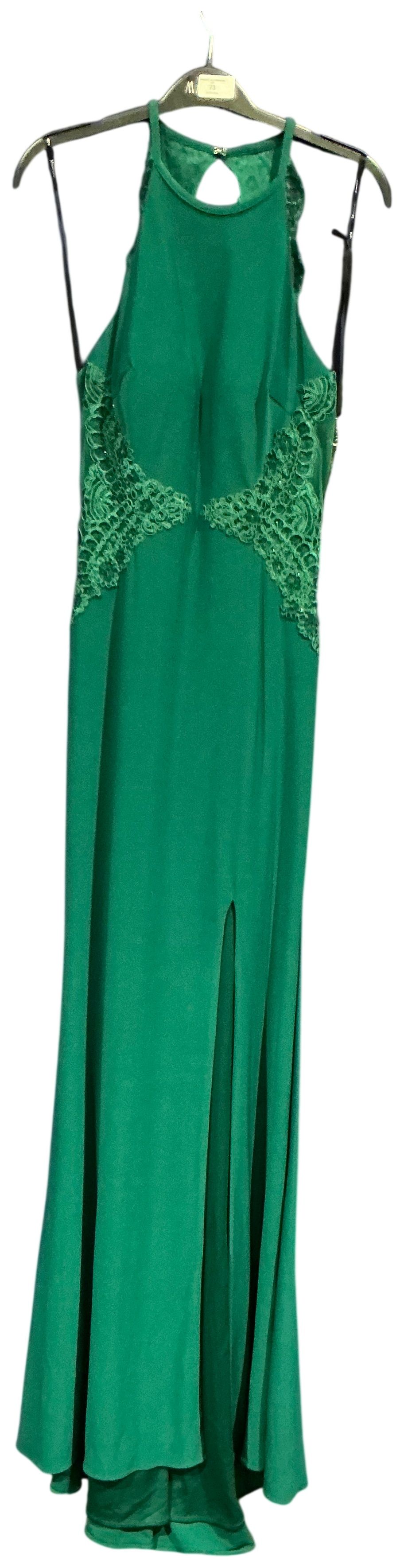 Lot 96: Mascara Couture Emerald Green Lace Back Maxi Dress size 14