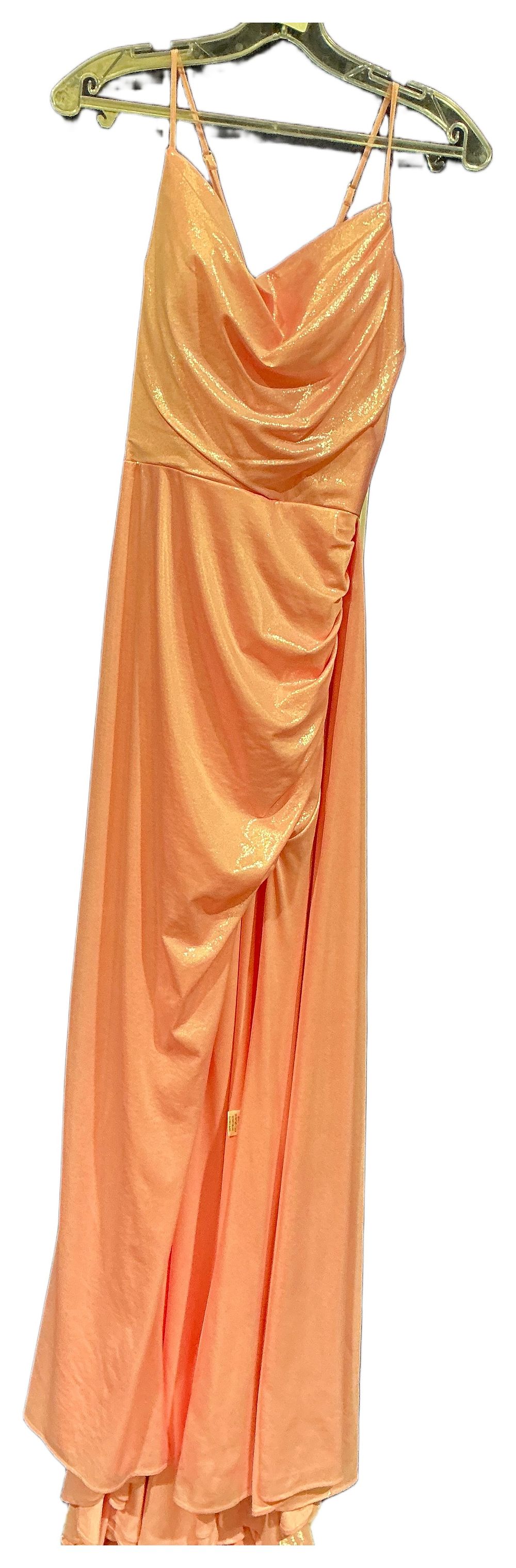 Lot 119: Prom Frocks Metallic Peach Ruched Evening Gown with Lace-Up Back Size 14